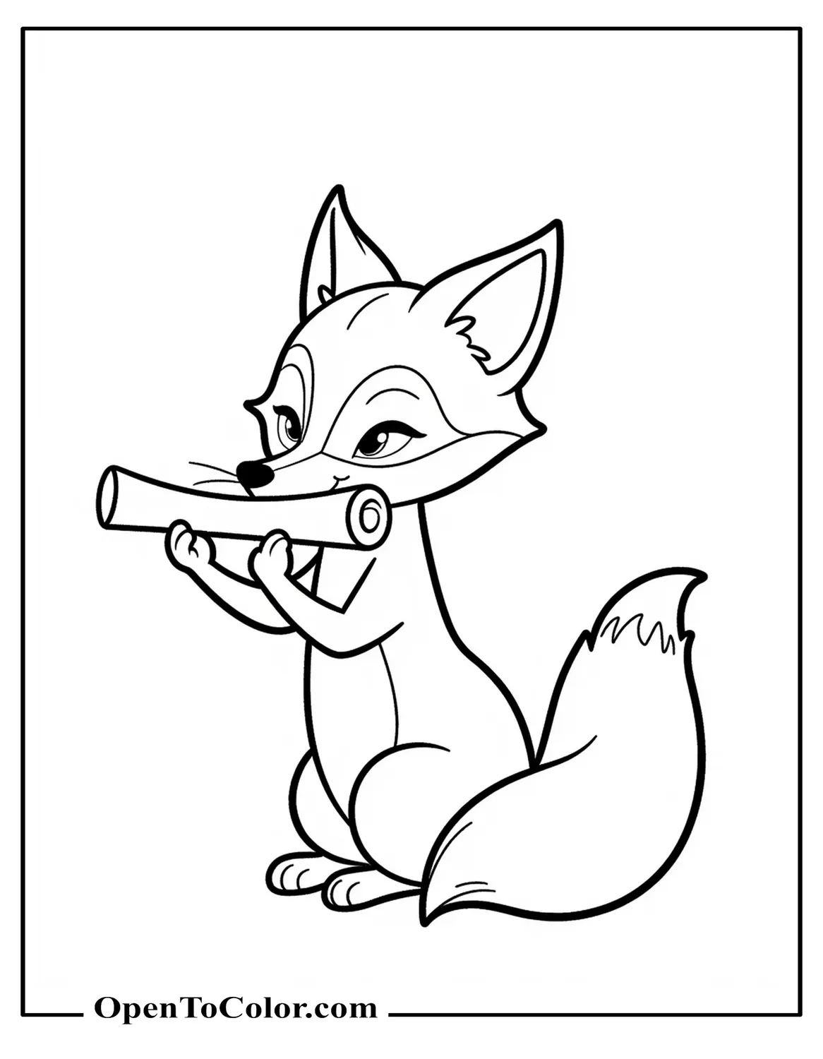 Free Coloring Sheet of a Fox Holding a Rolled Printable Scroll in Its Mouth
