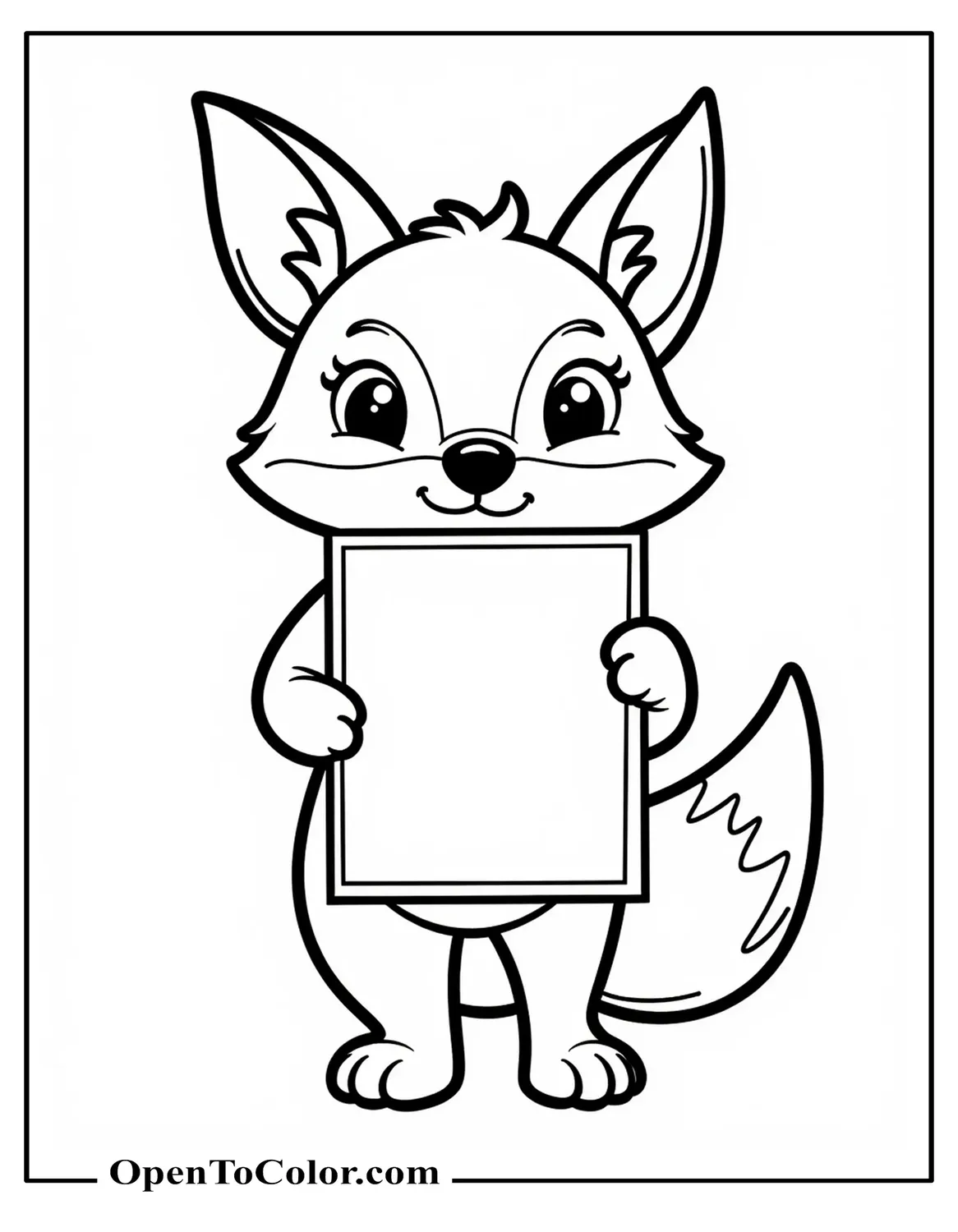 Cartoon Fox Holding A Blank Coloring Sheet Pdf