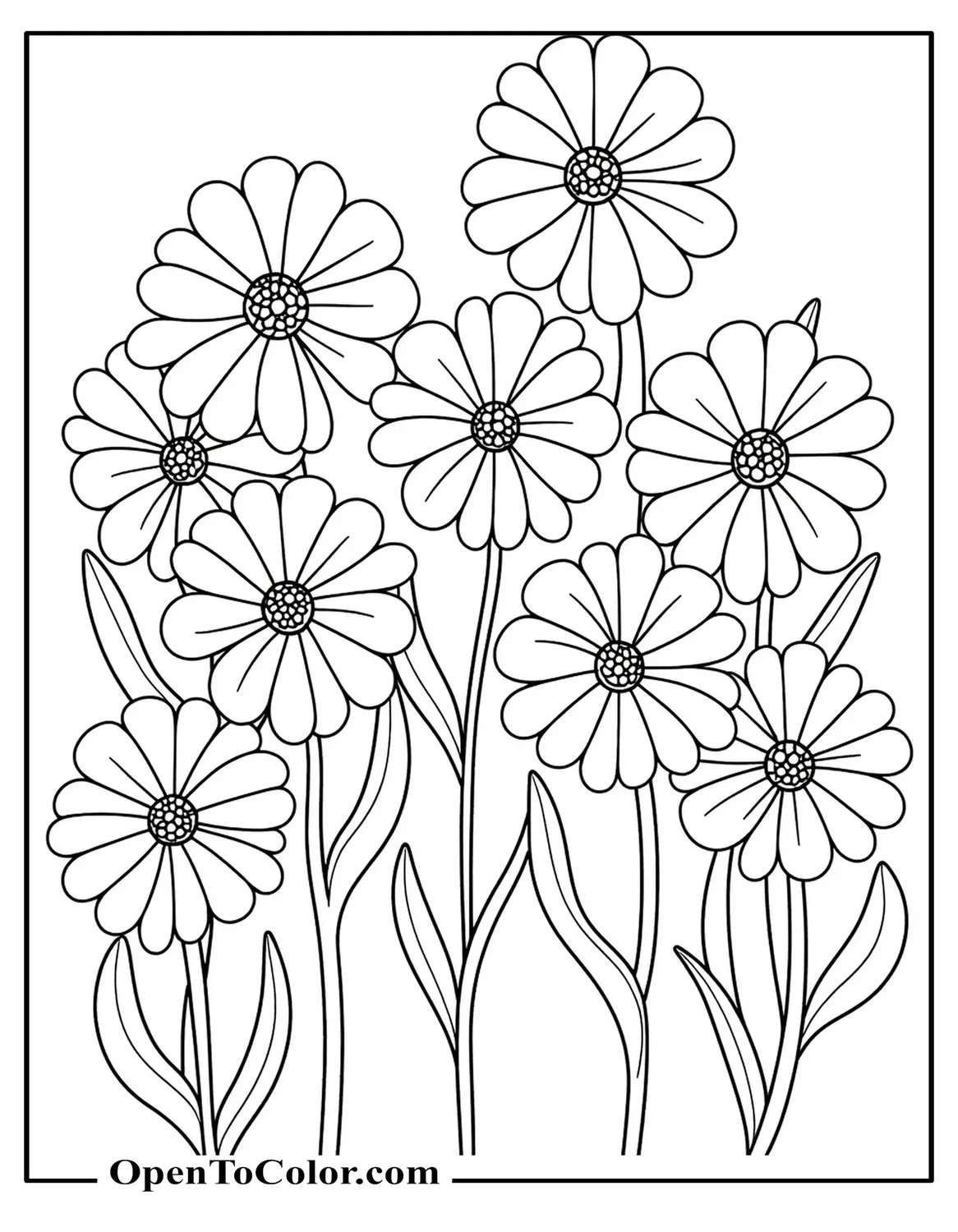 Printable Coloring Sheet: Collection of Flowers with Simple Shapes in a Fun Layout