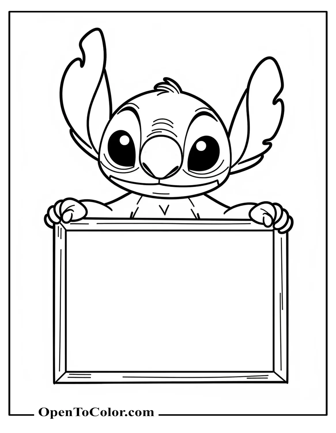 Free Coloring Page of Stitch Holding Blank Sign Ready for a Message