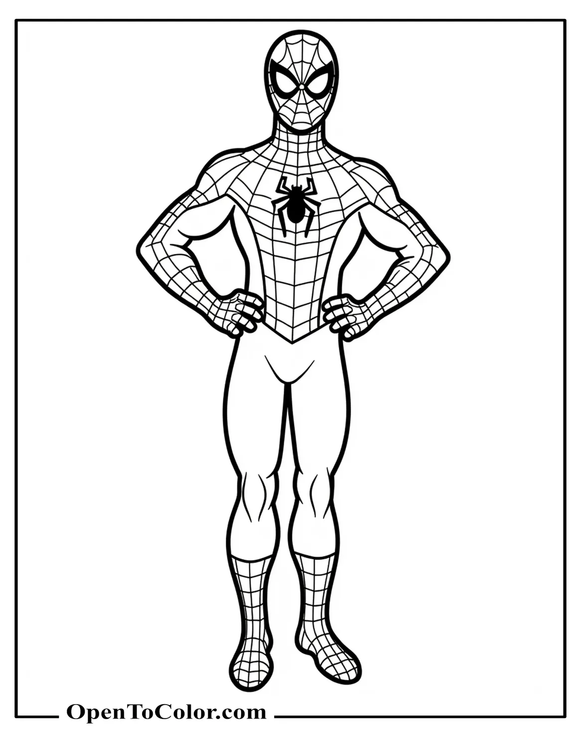 Spiderman Coloring Sheet PDF Standing With Arms On Hips