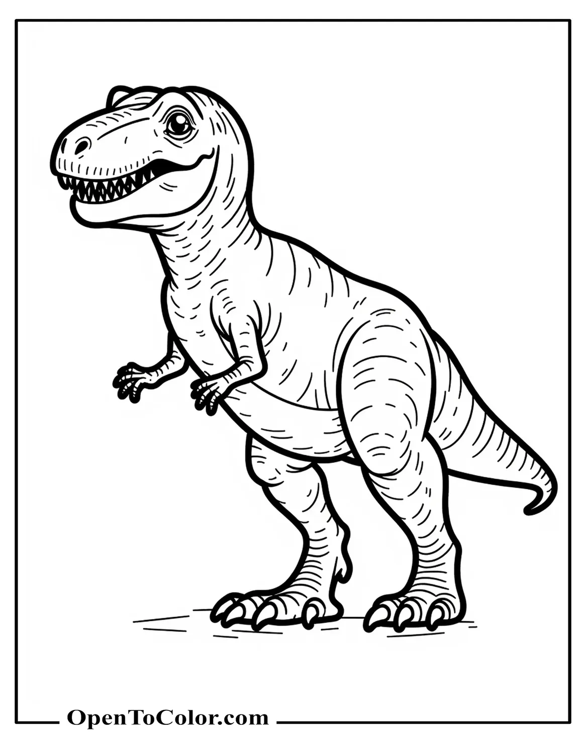 Front Facing T-Rex Coloring Sheet PDF Standing Still