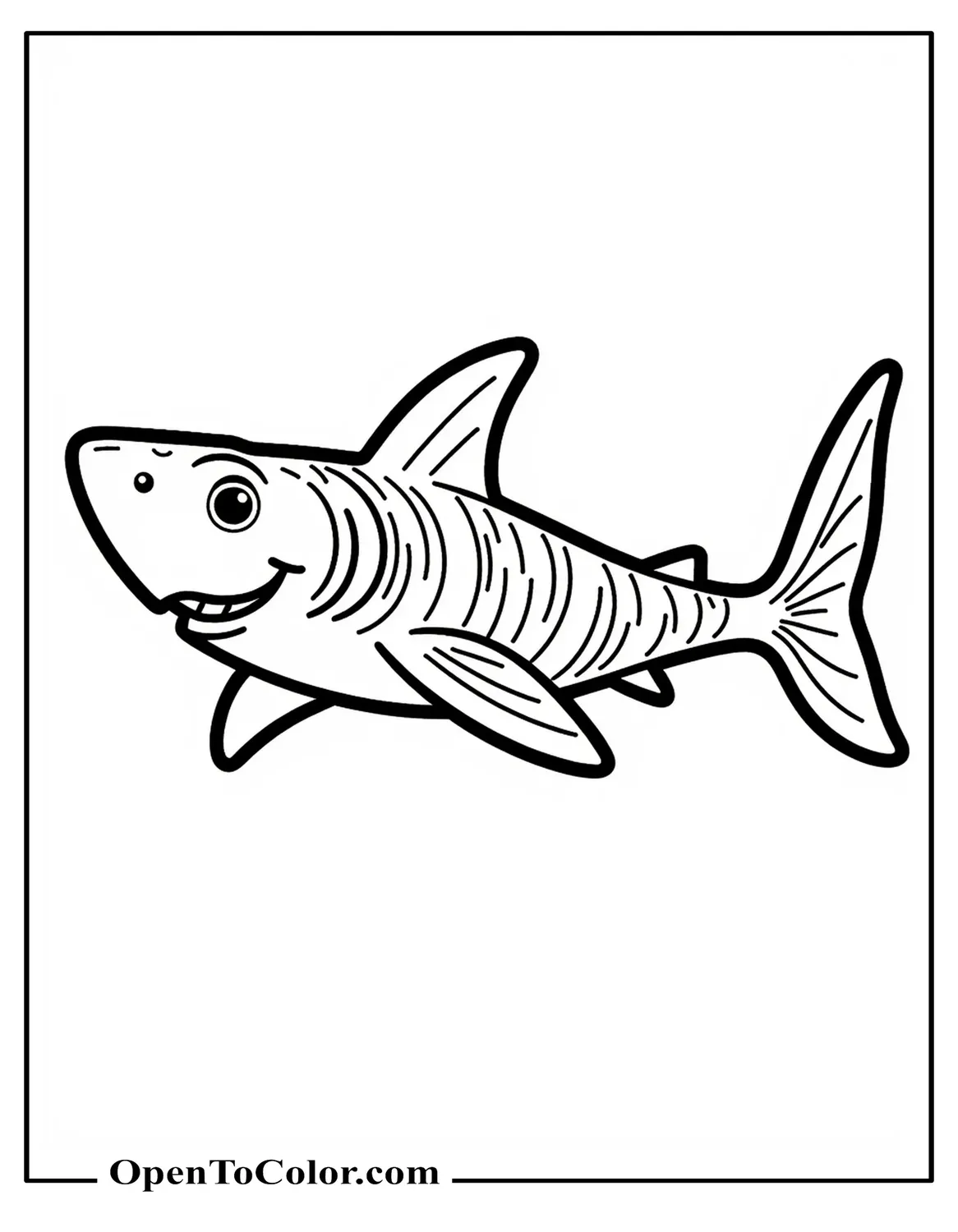 Printable Coloring Sheet of a Small Aquarium Shark with Glowing Stripe Patterns