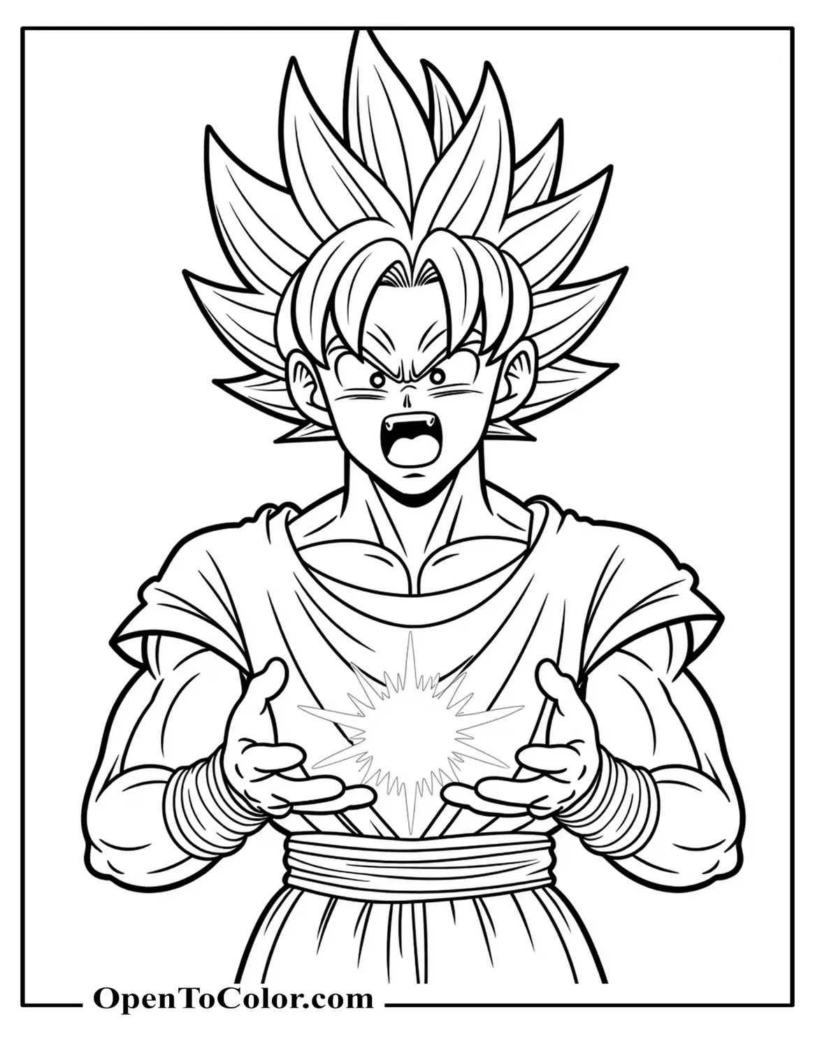Printable Coloring Sheet of Goku Collecting an Energy Ball in His Hands