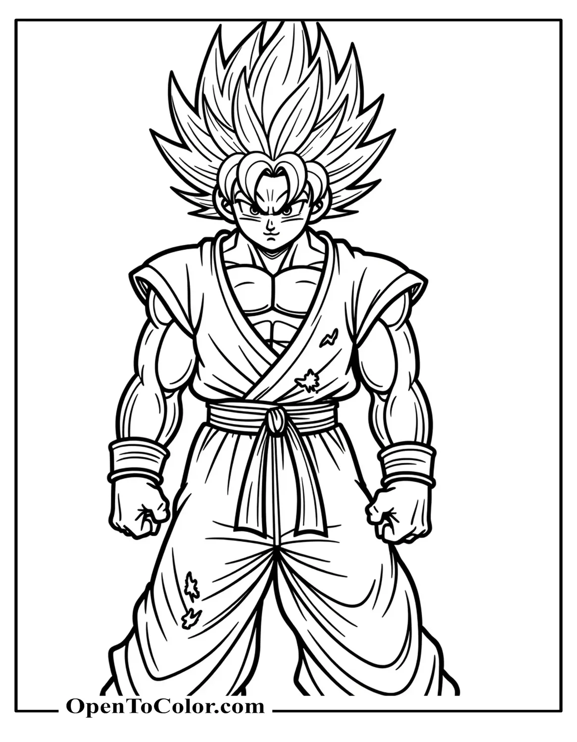 Free Coloring Sheet of Battle-Worn Goku, Torn Gi, Scratches, Determined Stare