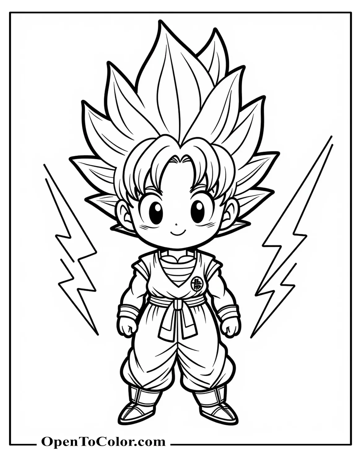 Cute Goku Surrounded By Playful Lightning Bolts Coloring Sheet PDF