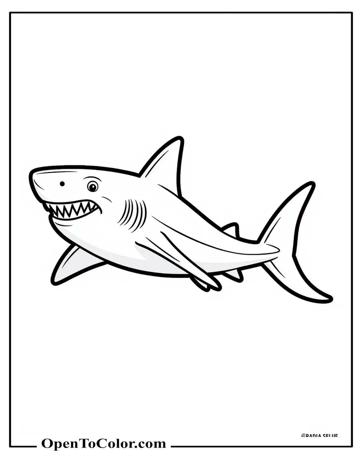 Free Coloring Sheet of Great White Shark Swimming Tail Curved Smoothly