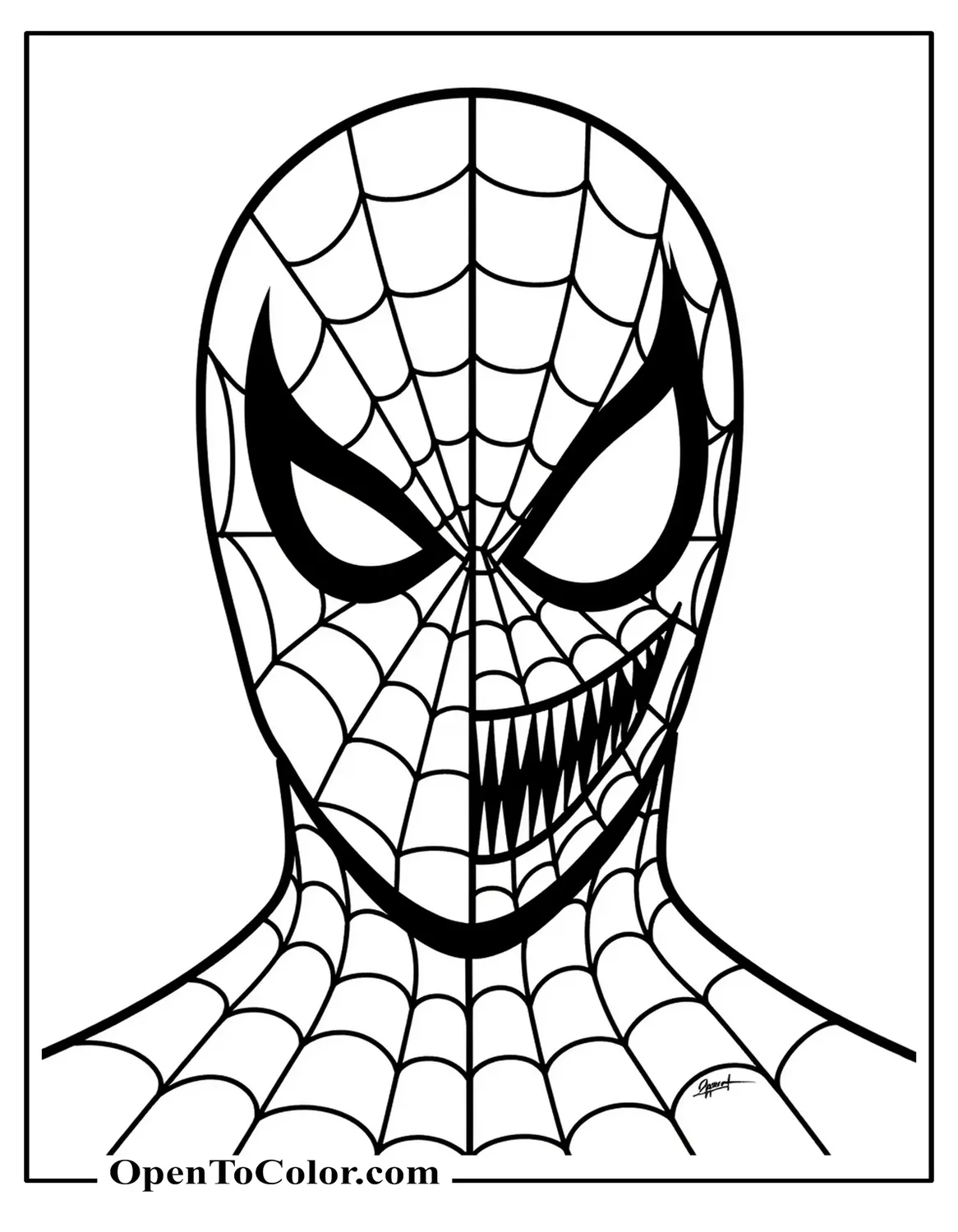Half Spiderman Half Venom Face Split Coloring Sheet Printable