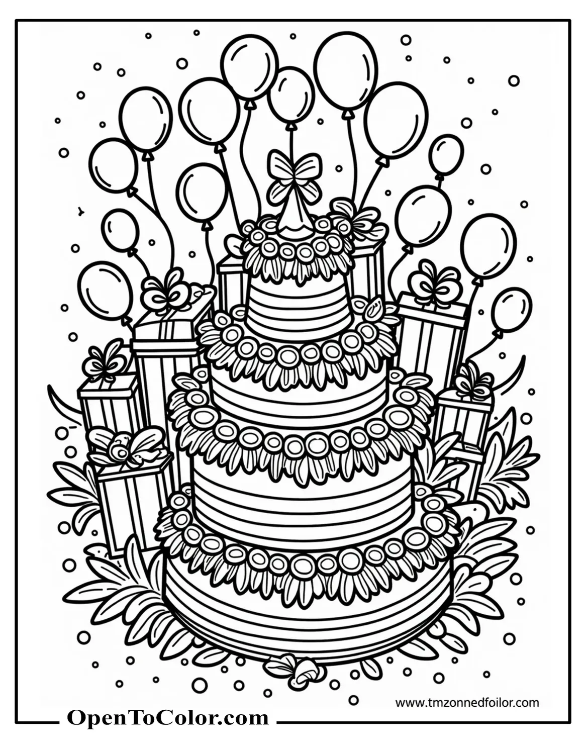 Intricate Mandala Coloring Page Filled With Cakes, Balloons, Presents For Adults, Printable