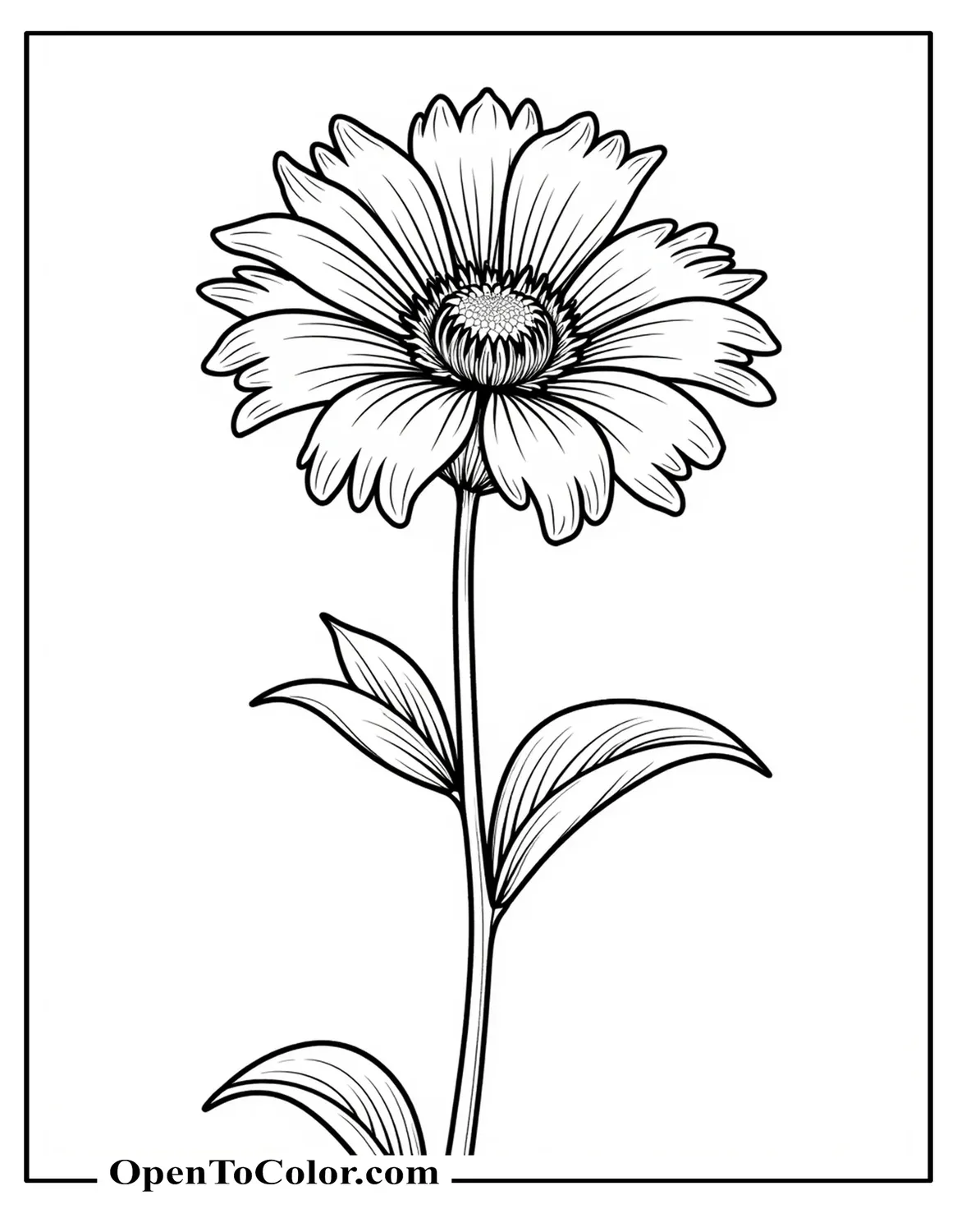 Flower with Smiling Face but Drawn with Very Detailed Petals Coloring Sheet PDF