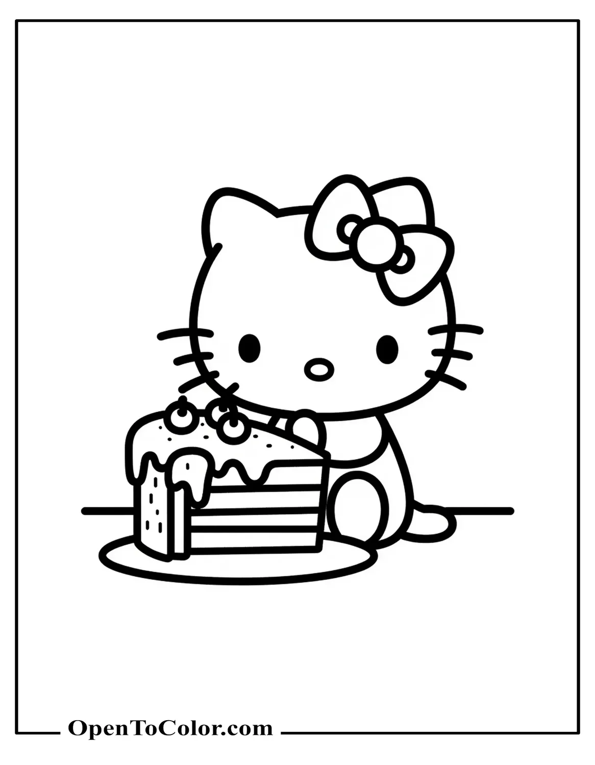 Free Hello Kitty Coloring Page Blowing Out Candles on Birthday Cake