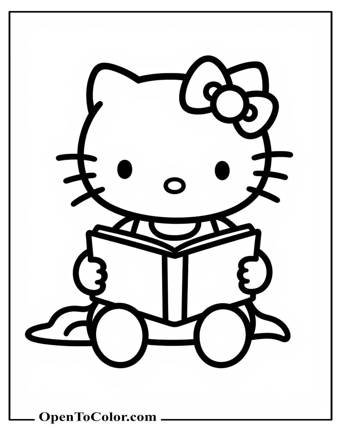 Free Hello Kitty Sitting with Open Coloring Book Coloring Page