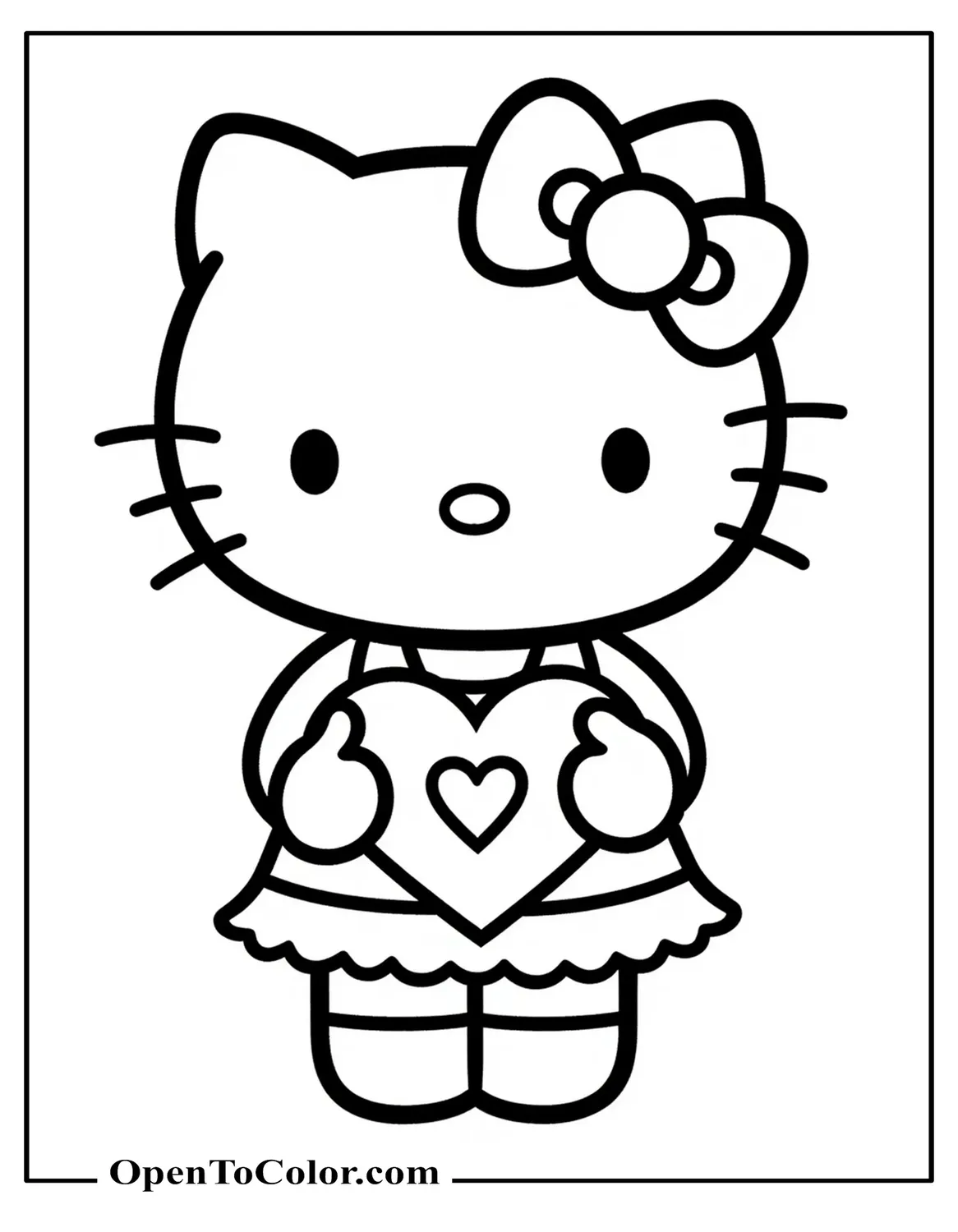 Free Hello Kitty Holding a Valentine Heart Envelope Coloring Sheet