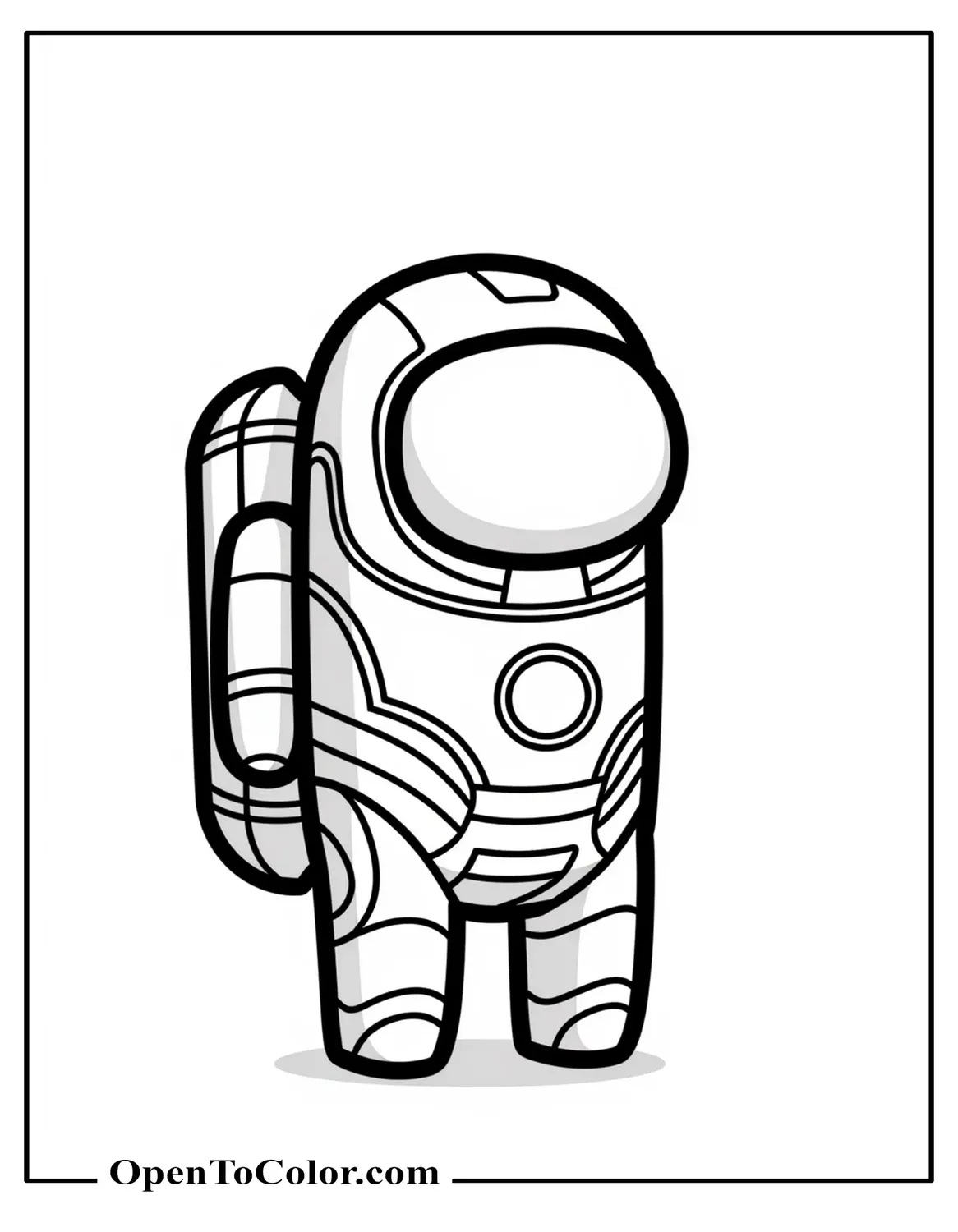 Free Coloring Sheet of Among Us Video Game Character Wearing Iron Man's Suit with Jet-Pack (Not Iron Man)