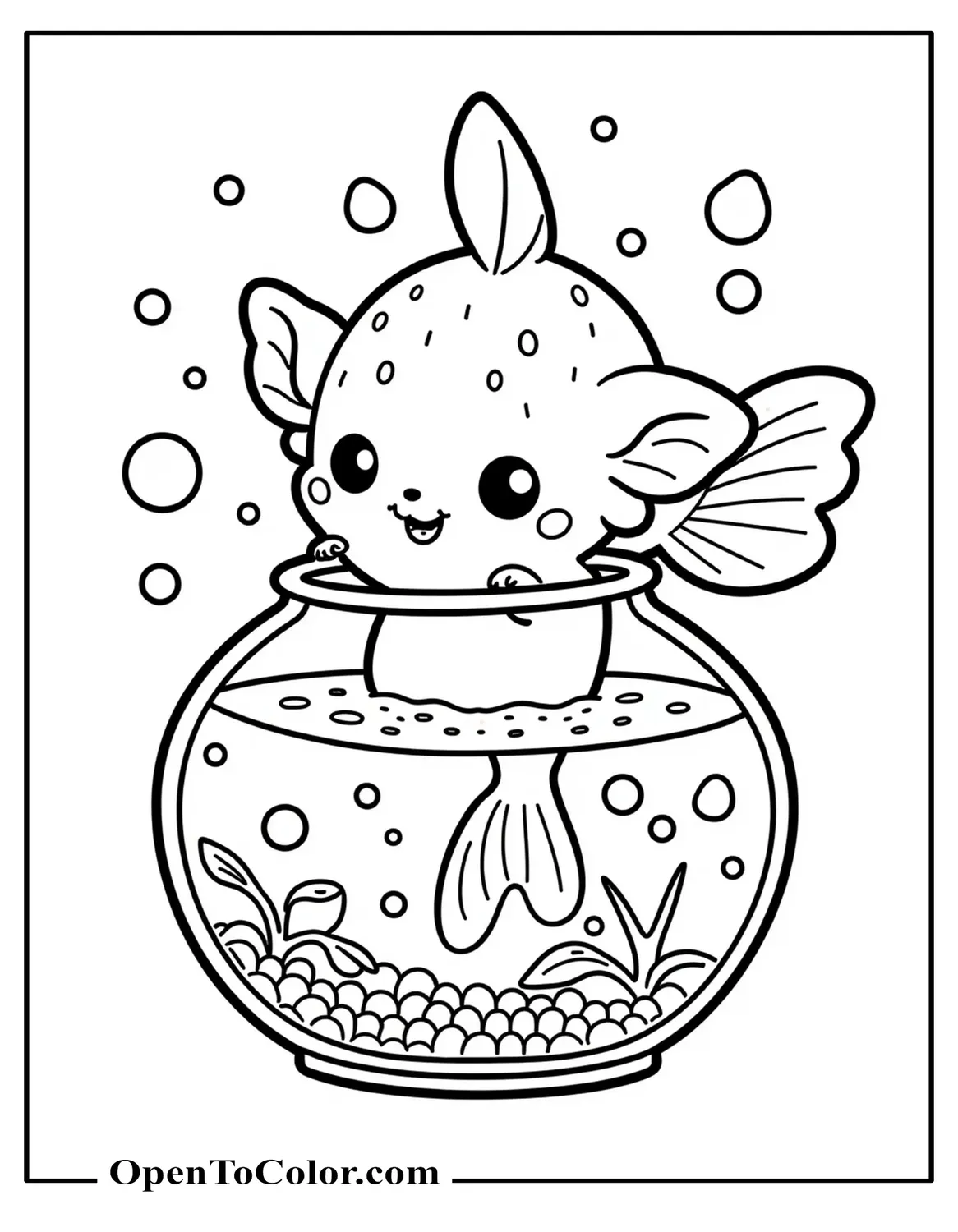 Kawaii Axolotl Coloring Sheet PDF Holding a Star Wand and Wearing a Pastel Scarf