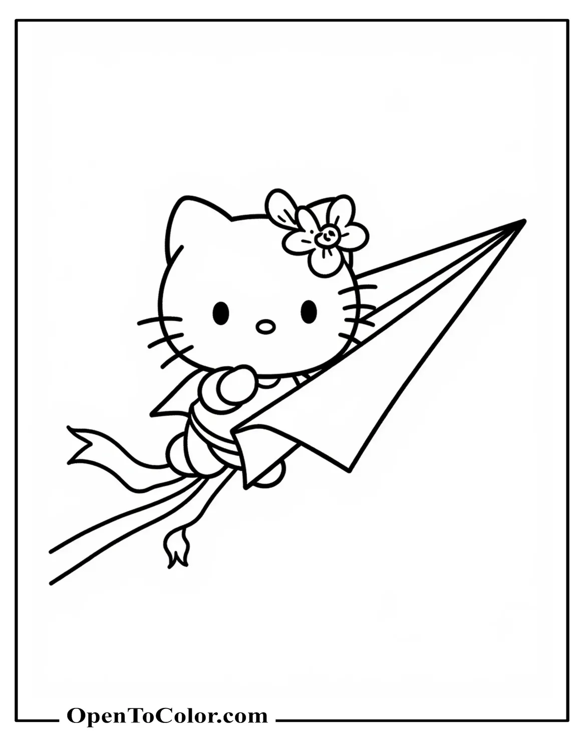 Hello Kitty With Oversized Sparkling Eyes Hugging A Plush Shooting Star, Tiny Hearts Floating Nearby, Coloring Sheet PDF