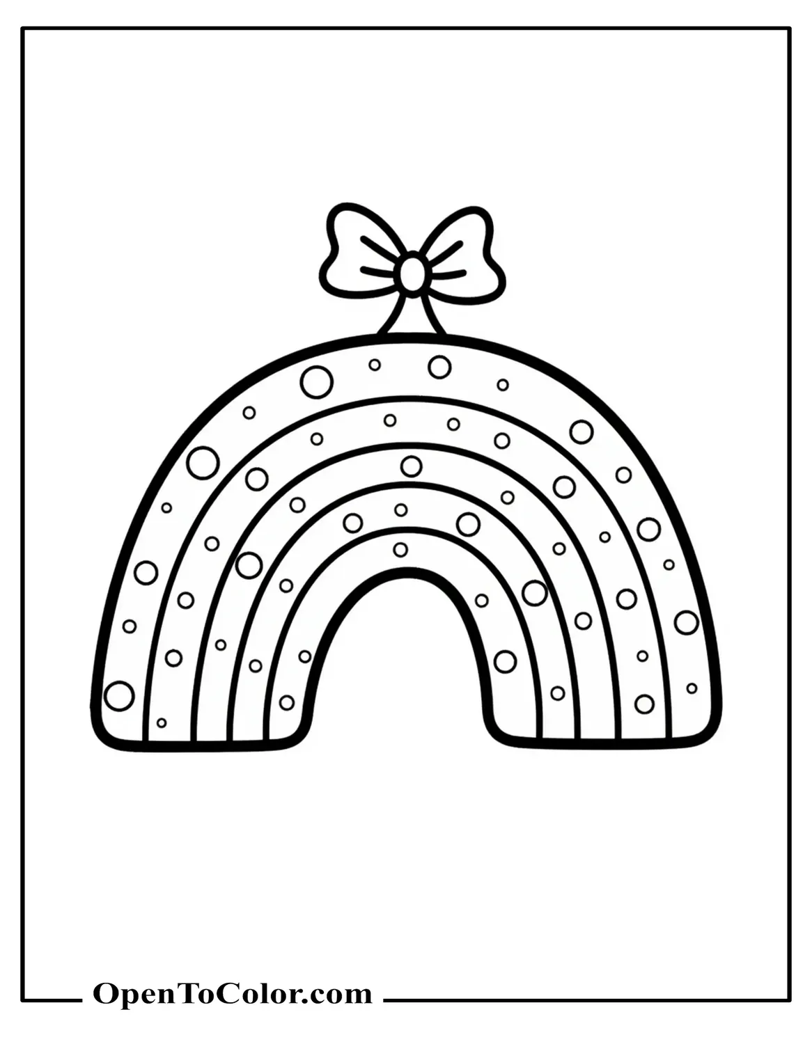 Kawaii Rainbow Coloring Page Printable Dotted With Polka Spots, Bow On Top Center