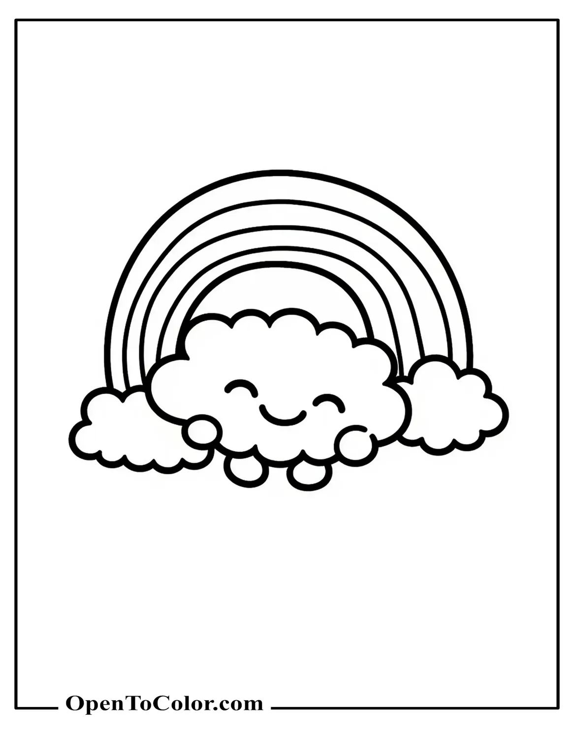 Free Kawaii Rainbow Hugging Small Cloud Pillow Coloring Sheet, Round Cheeks Smiling