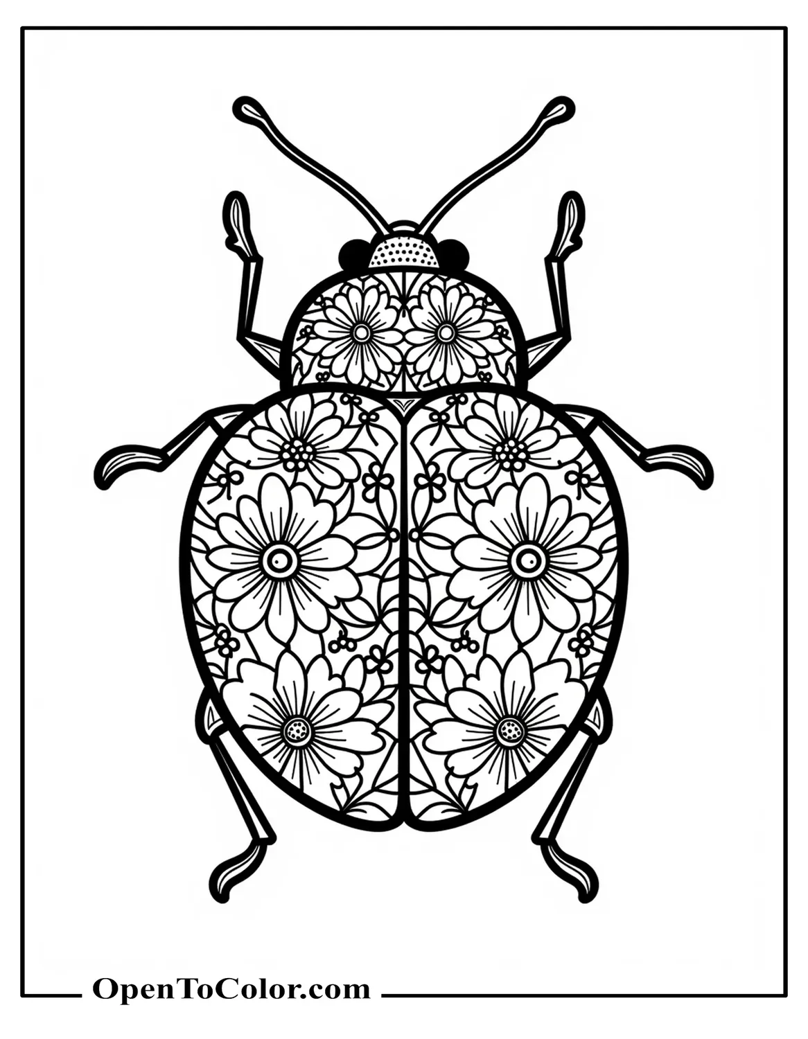 Ladybug Coloring Sheet Filled With Intricate Floral Patterns, PDF, For Adults