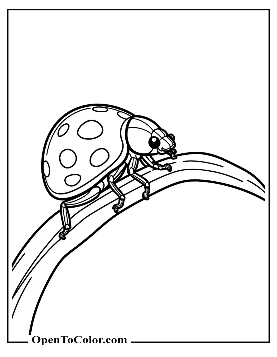Ladybug Climbing a Grass Blade Coloring Page PDF