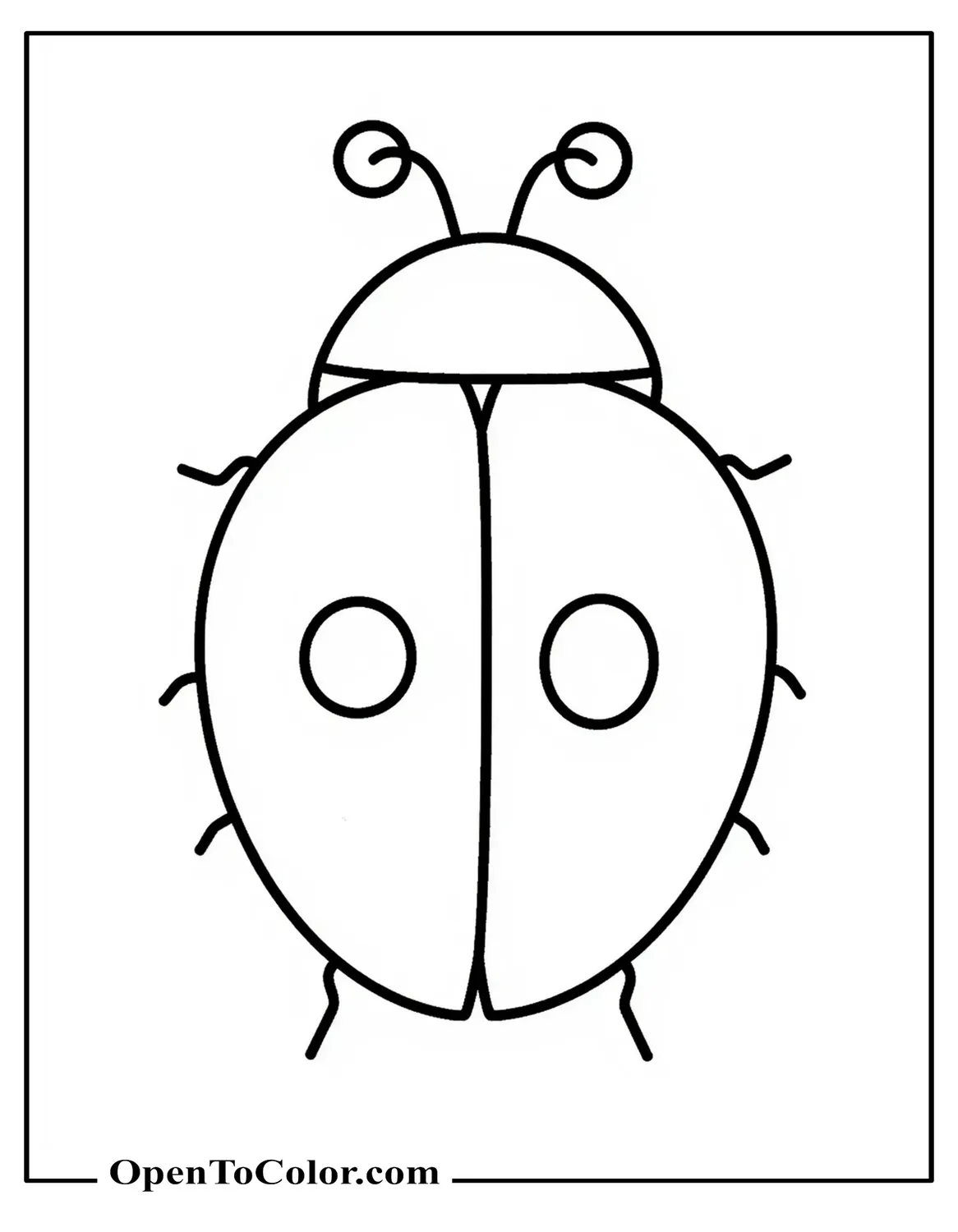 Ladybug shell coloring sheet featuring two oversized dots, printable.