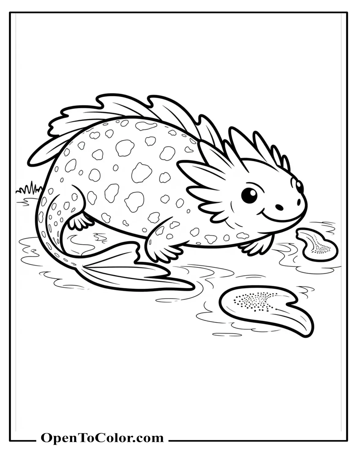 Large Axolotl Coloring Page PDF Stretching Across the Entire Page
