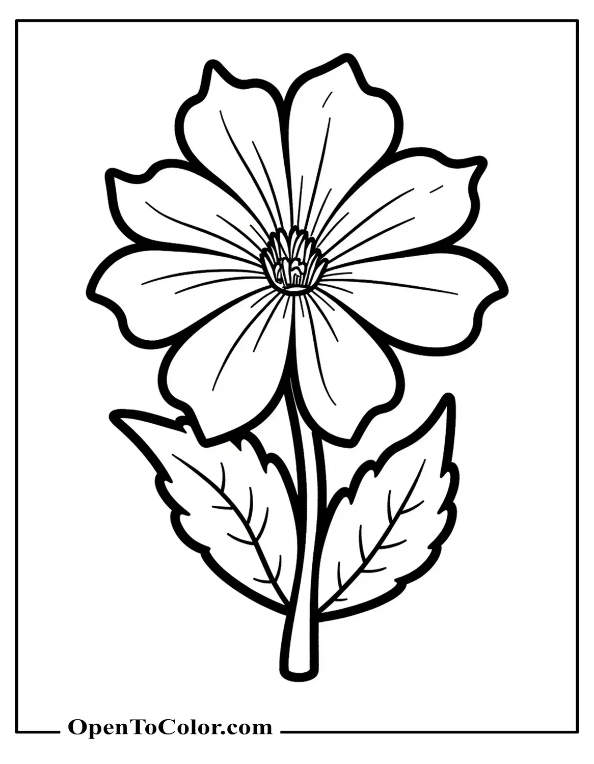 Giant Flower Coloring Page PDF Taking Up The Whole Page With Clear Petal Structure