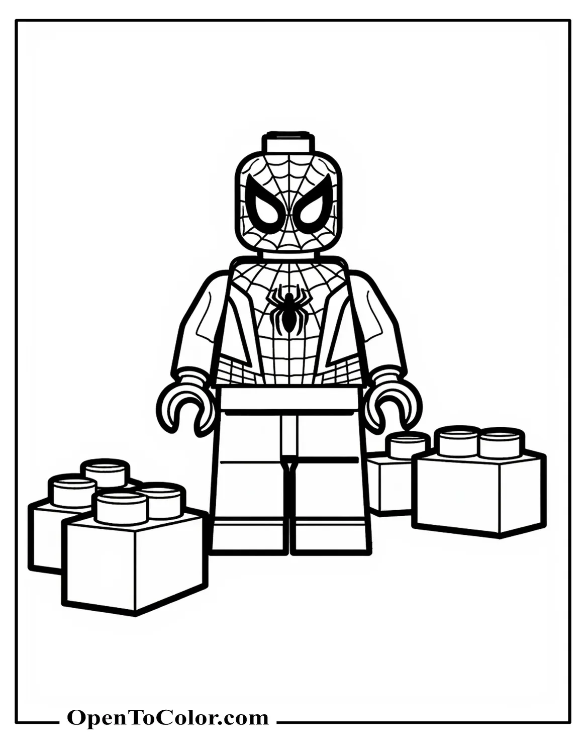 Free Coloring Page of Lego Spiderman with Lego Building Blocks