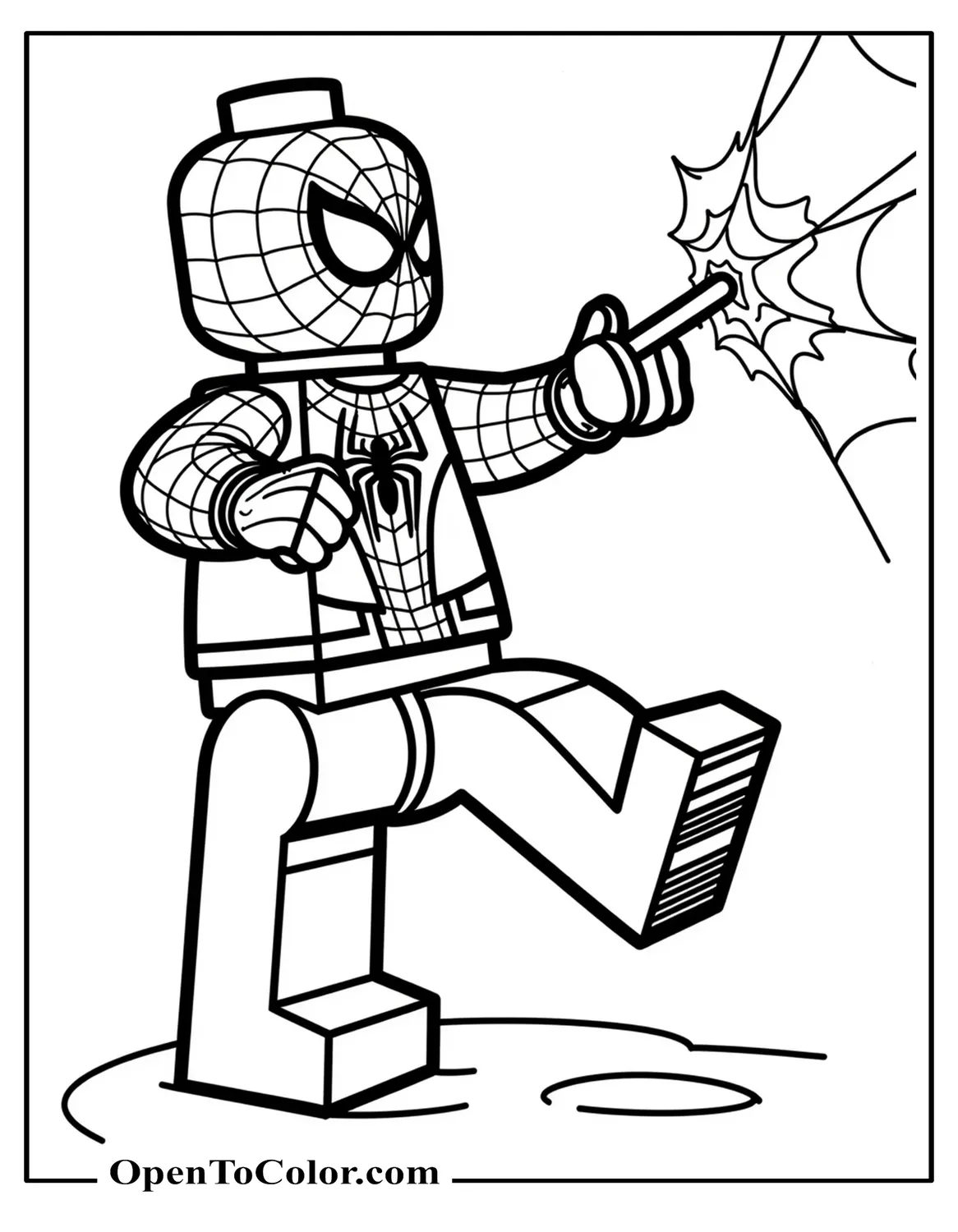 Lego Spiderman Shooting Web Coloring Page PDF