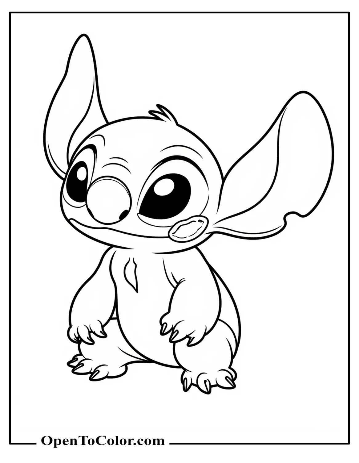 Stitch Blushing With A Lipstick Mark On His Cheek, Looking Surprised Coloring Page PDF
