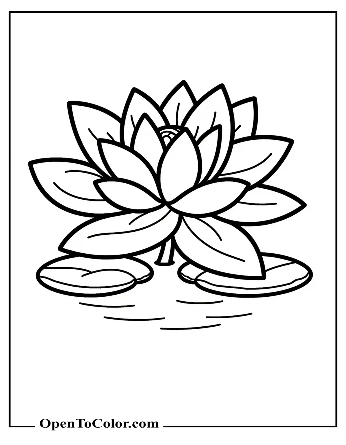 Lotus Flower Coloring Page Printable Floating On Water With Wide Flat Leaves