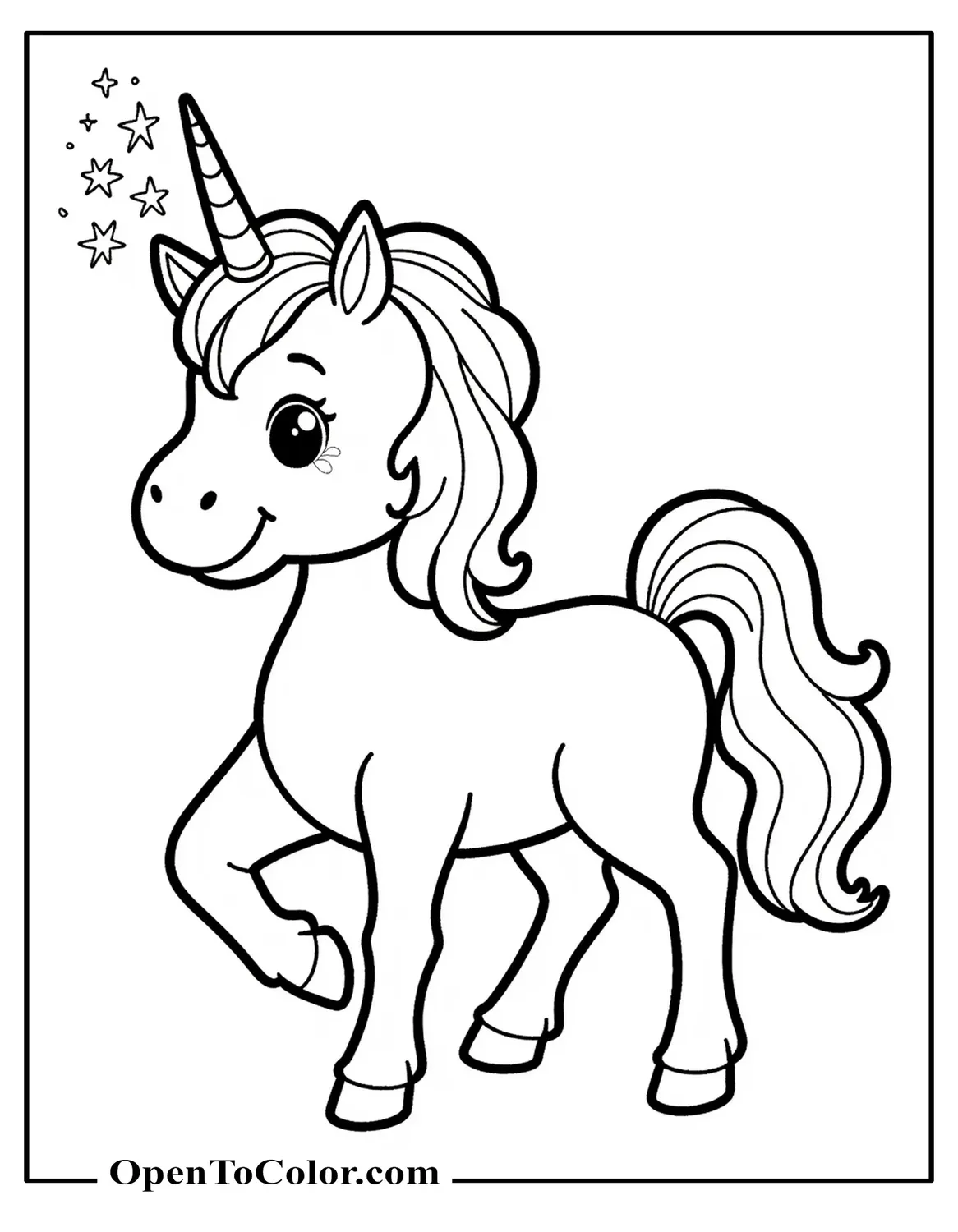 Free Coloring Sheet of a Unicorn Casting Sparkles From Its Horn