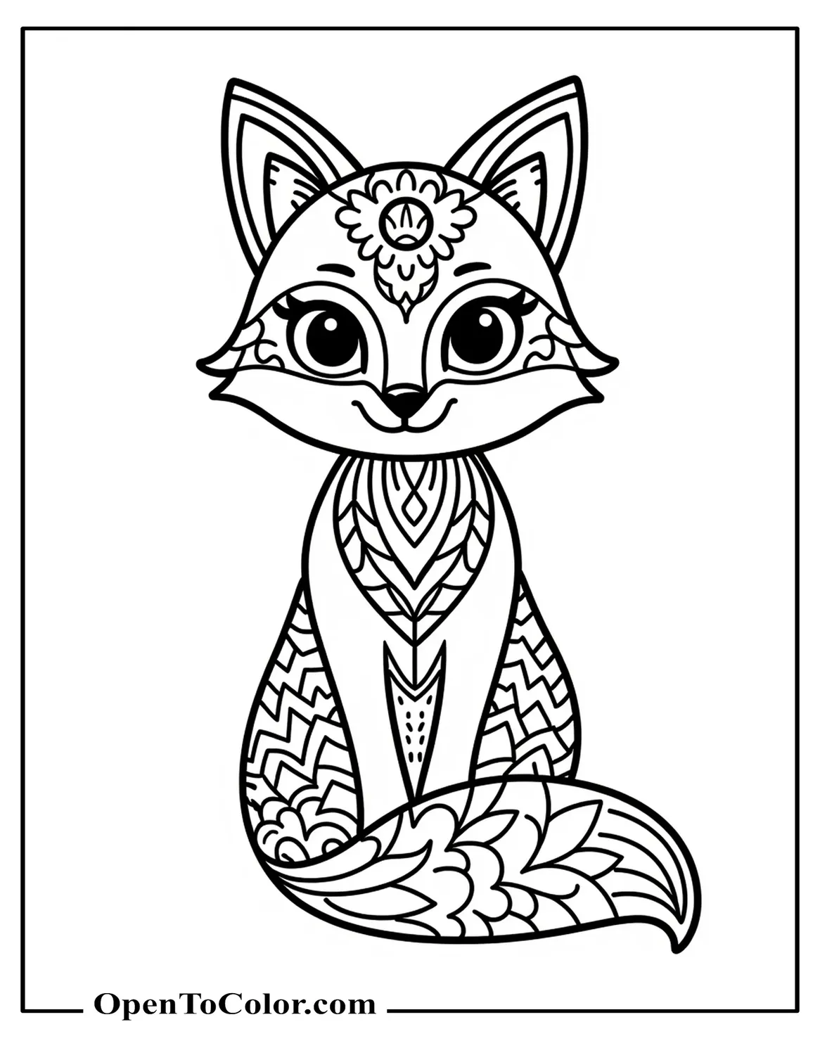 Mandala Fox Coloring Sheet Composed Of Geometric Shapes PDF