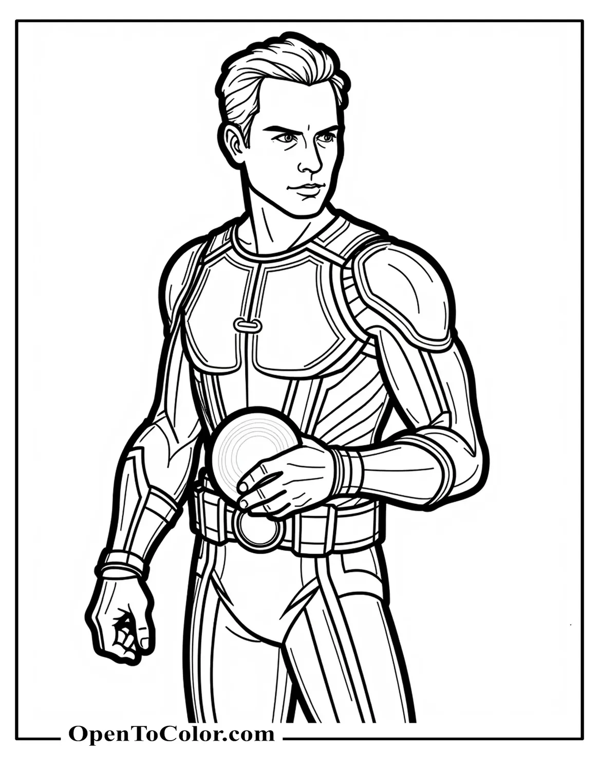 Marvel Avenger Ant Man Paul Rudd Holding A Pym Particle Disc Coloring Page PDF