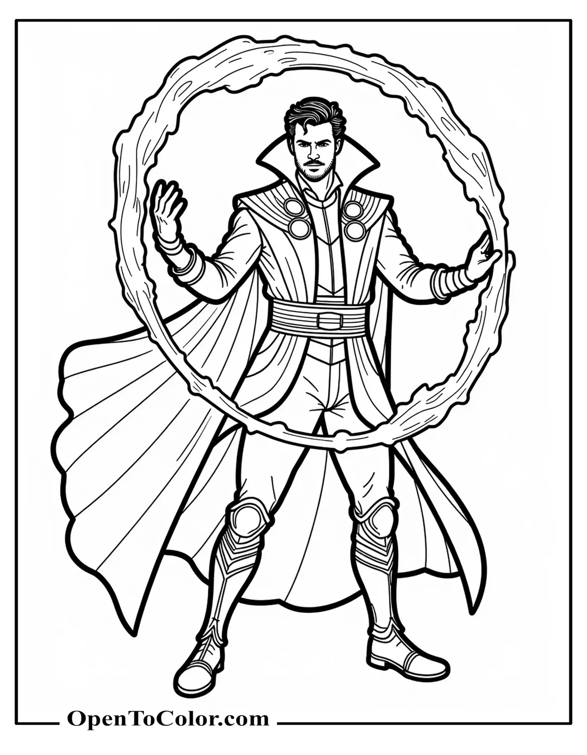Marvel Avenger Doctor Strange Casting Circular Spell Gate Intricate Gestures Coloring Page PDF
