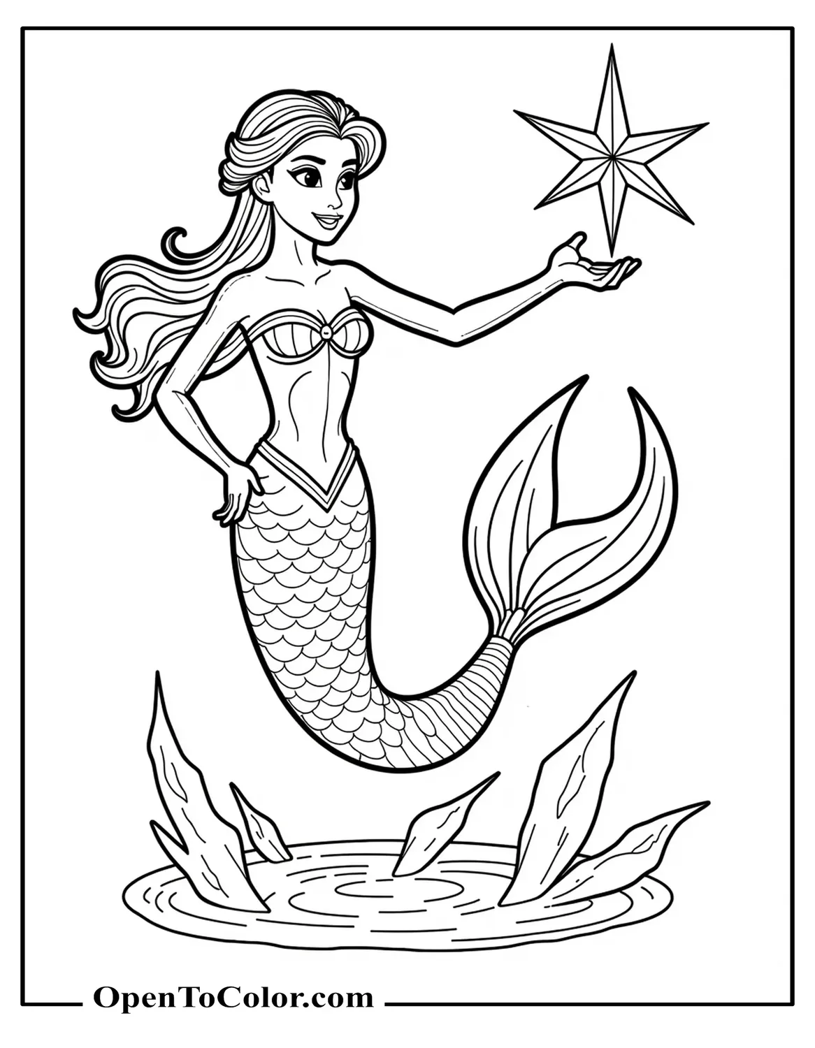 Elsa Mermaid Coloring Page Conjuring An Icy Crystal Star PDF