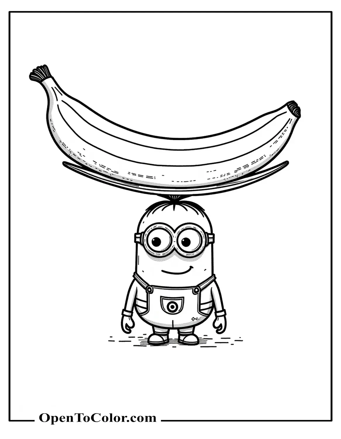 Free Realistic Minion Balancing Gigantic Banana Like Surfboard Over Shoulder Coloring Page