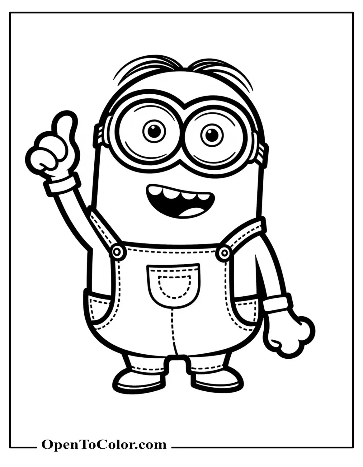 Classic Yellow Cylindrical Minion Coloring Page Wearing Goggles And Overalls Giving Thumbs-Up PDF