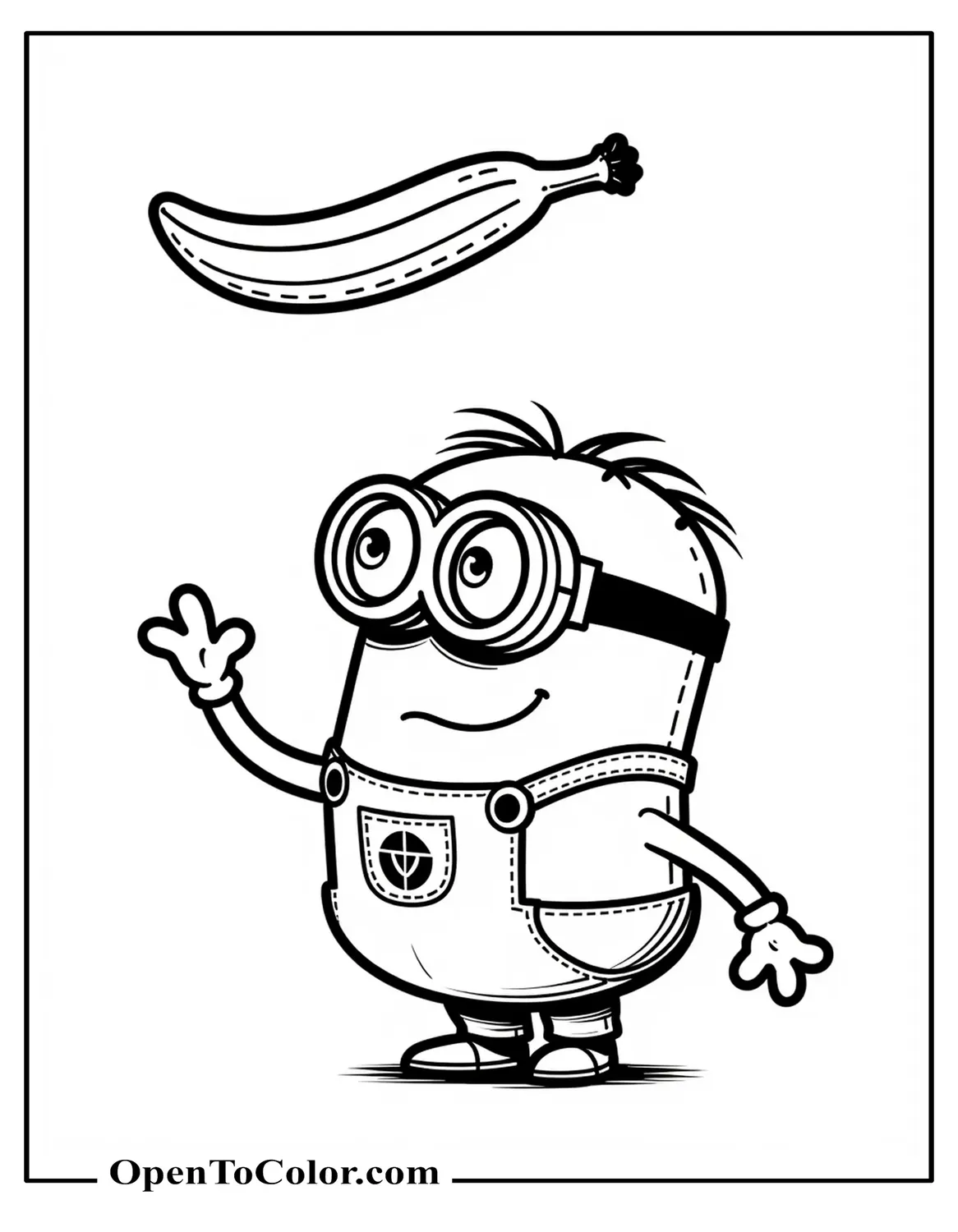 Minion Tossing Banana Into Air, Eager Eyes Following, Printable Coloring Sheet