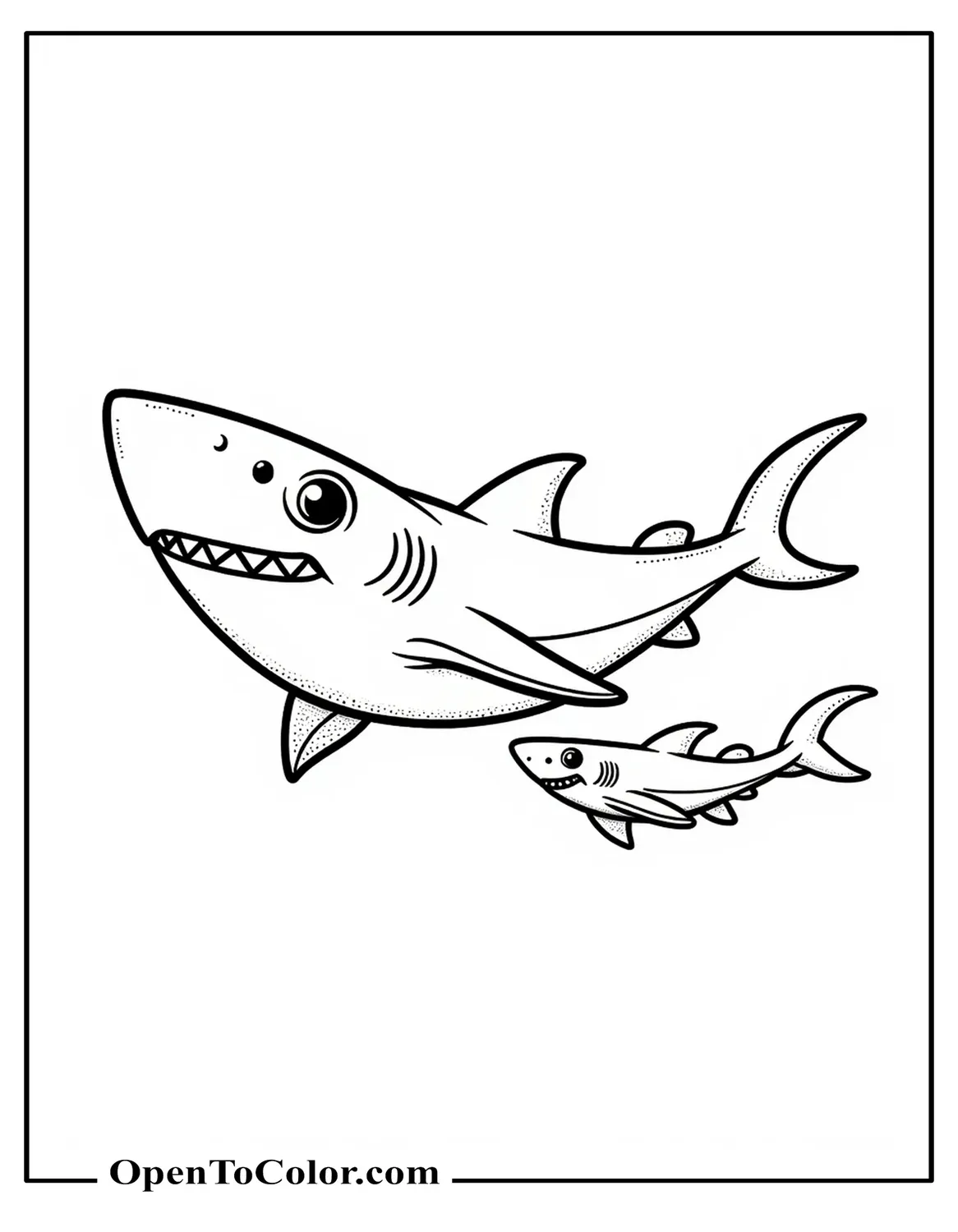 Mommy Shark Guiding Small Baby Shark Coloring Page Printable