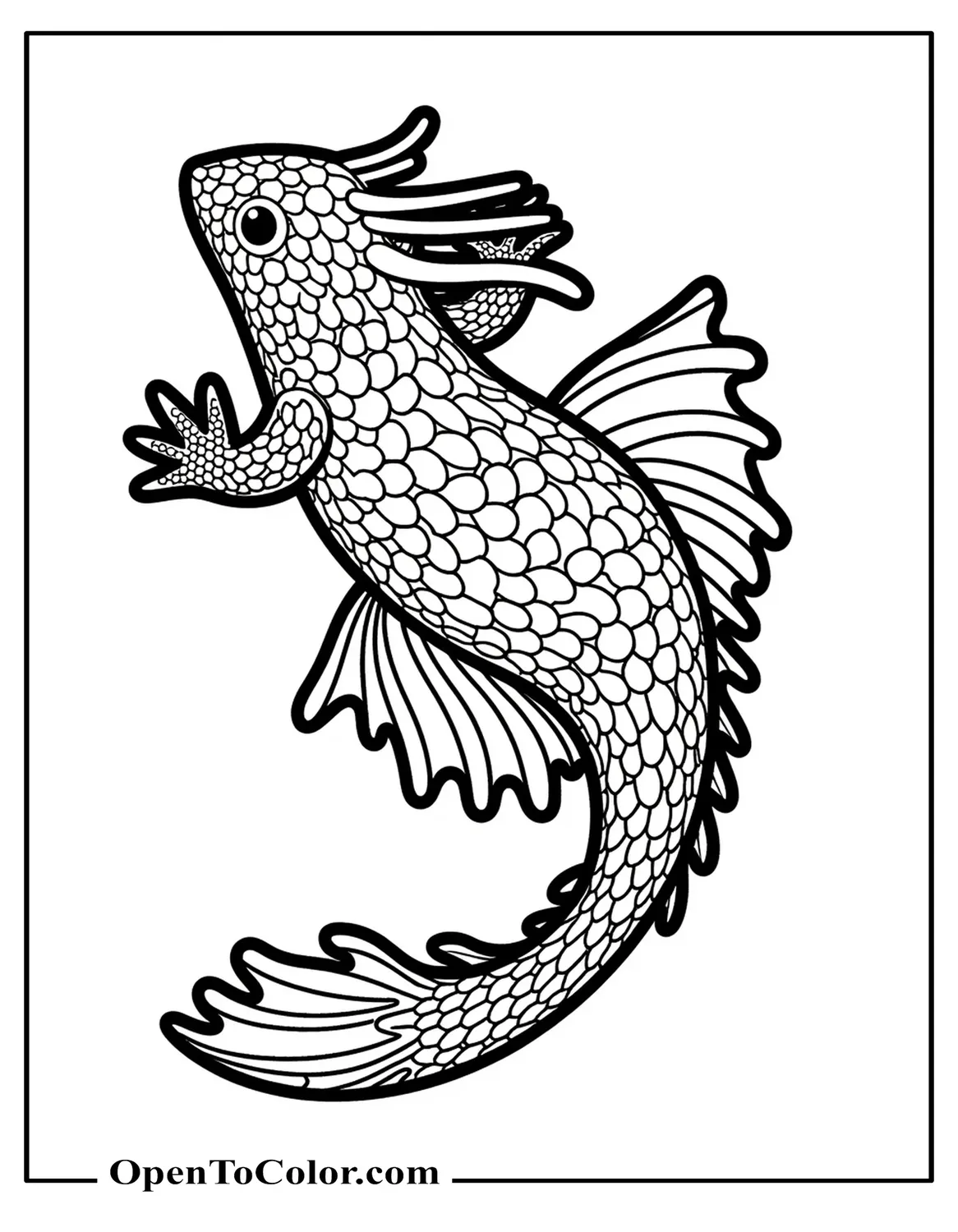 Detailed Mosaic Tile Pattern Forming An Axolotl Silhouette Coloring Sheet PDF