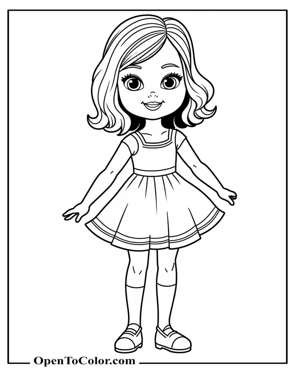 Free Coloring Sheet of Vintage Barbie Wearing a 60s-Style Dress and Hairstyle