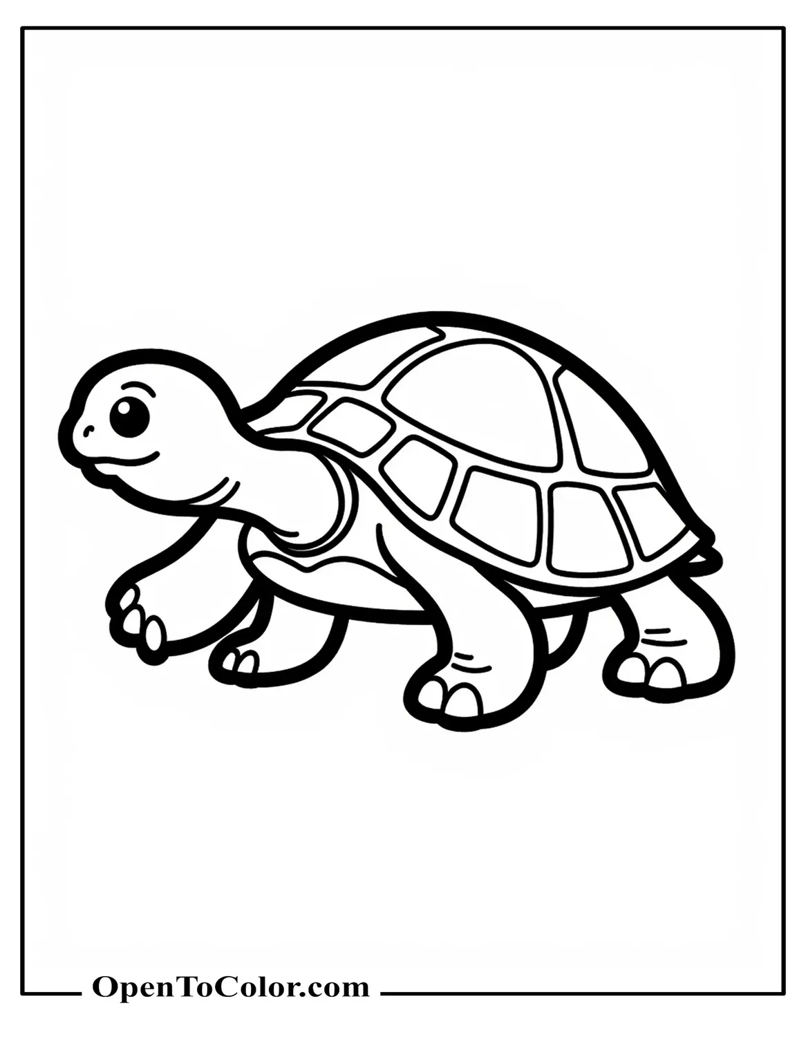 Printable Coloring Sheet of Bold Outline Turtle with Blank Wide Shell Ready for Patterns