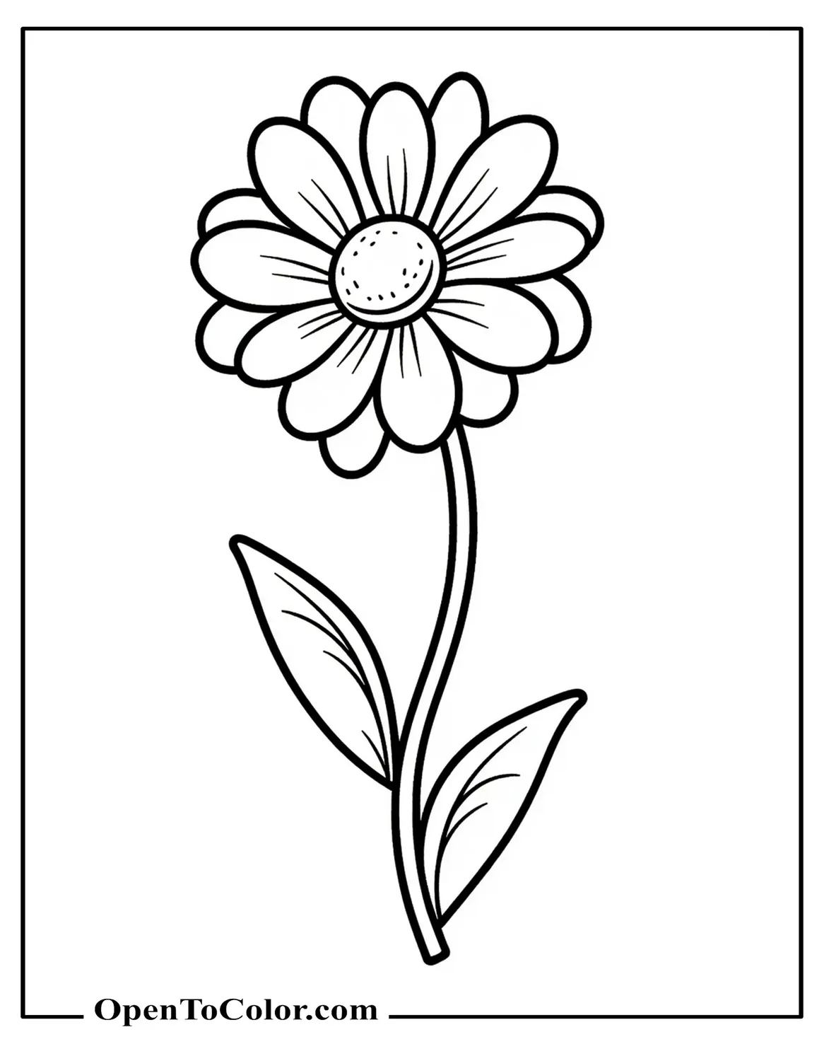 Free Coloring Page of Stylish Flower with Bold Outlines and Layered Shapes