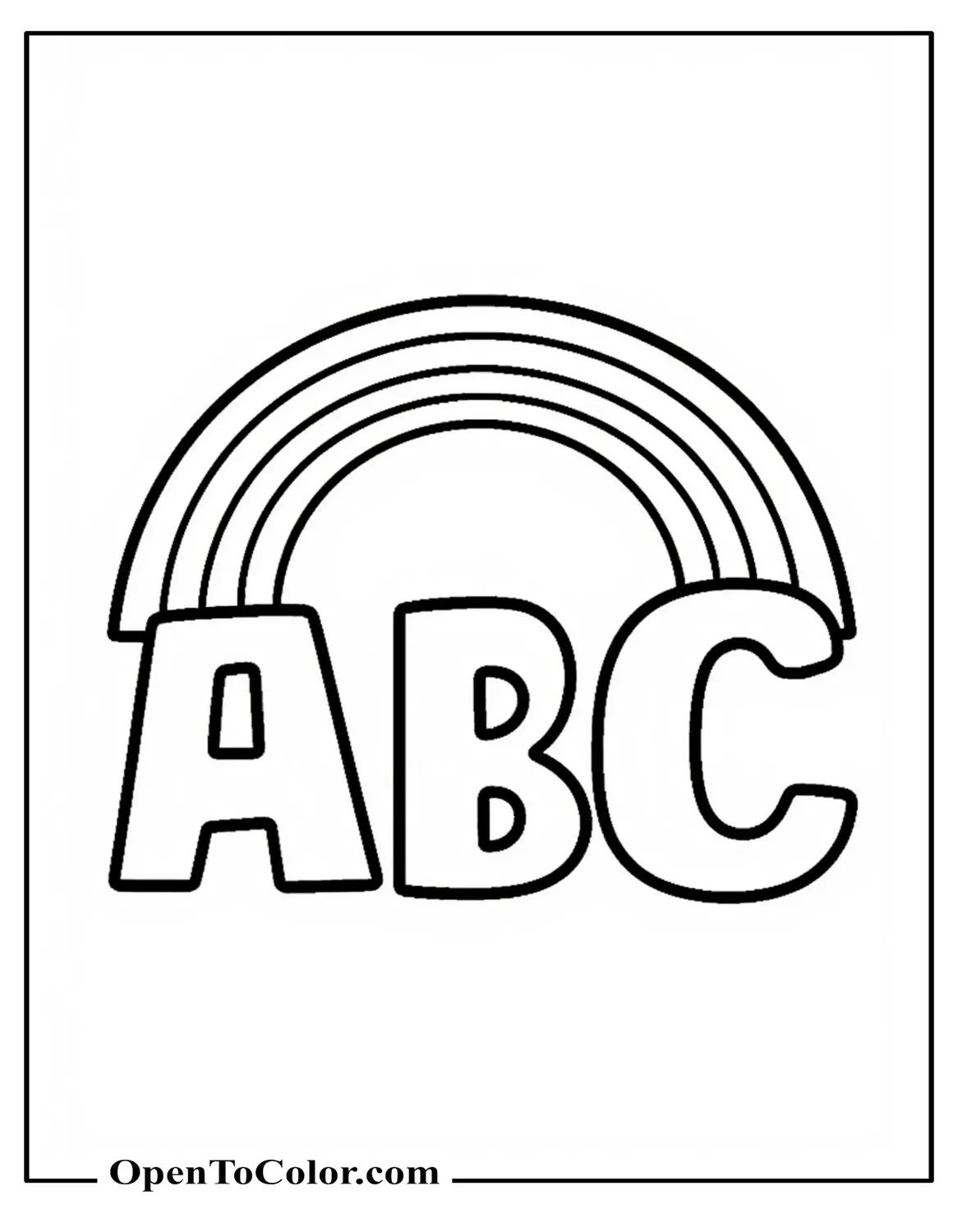Chunky Rainbow Outline Above Big Block Letters ABC, Free Playful Coloring Sheet Style
