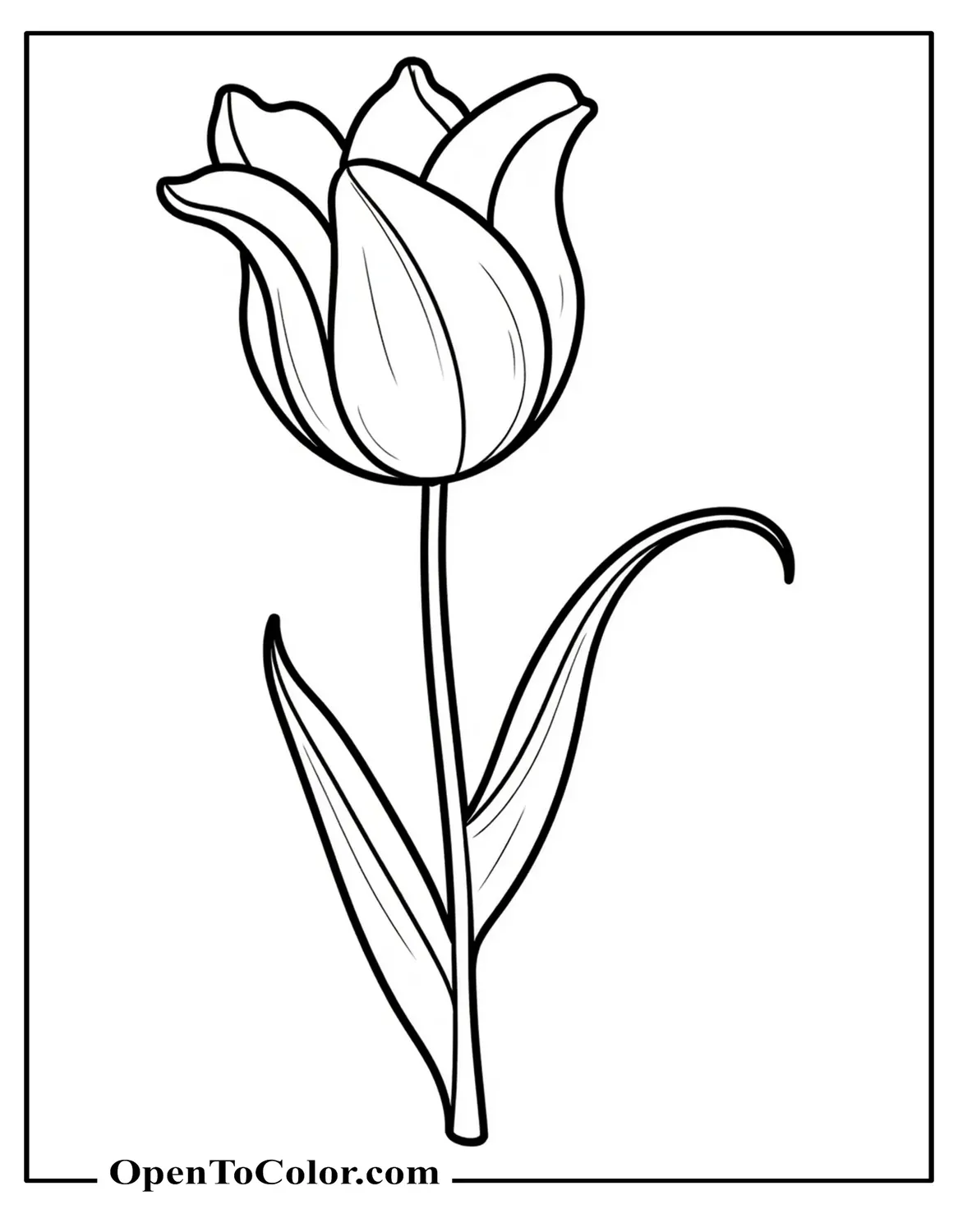 Elegant Tulip Coloring Page With Gently Curved Petals And A Long Stem PDF