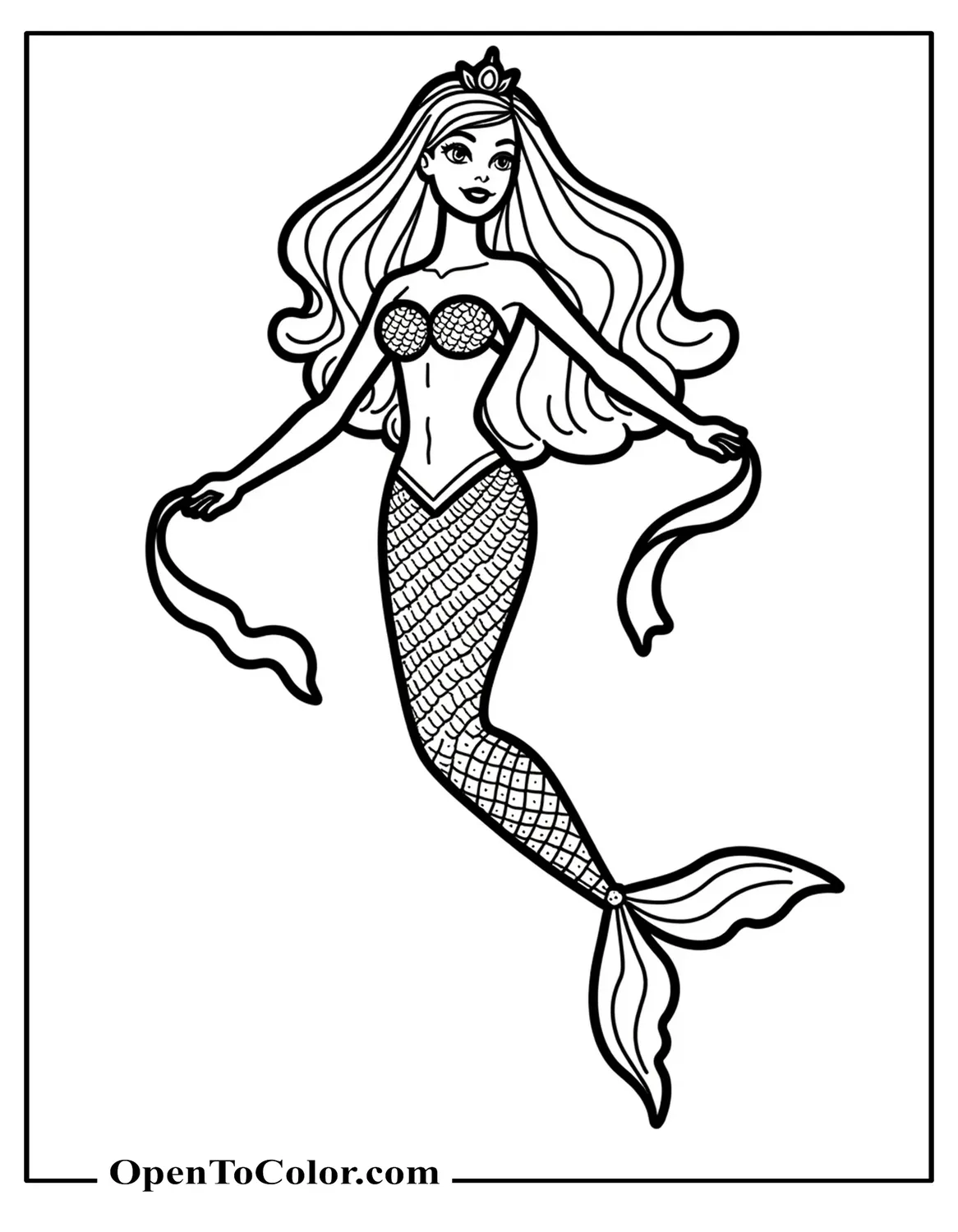 Free Barbie Mermaid Princess Twirling With A Ribbon Coloring Sheet