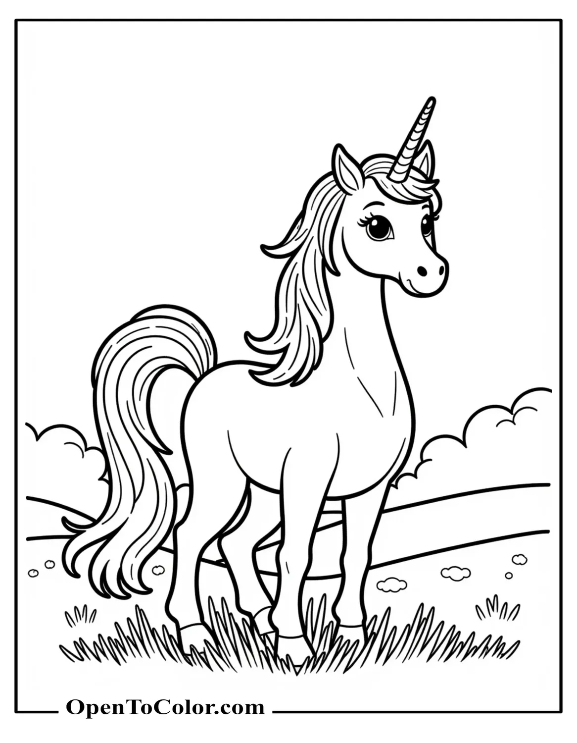 Grown Up Easy-To-Color Unicorn Posing Coloring Page Printable