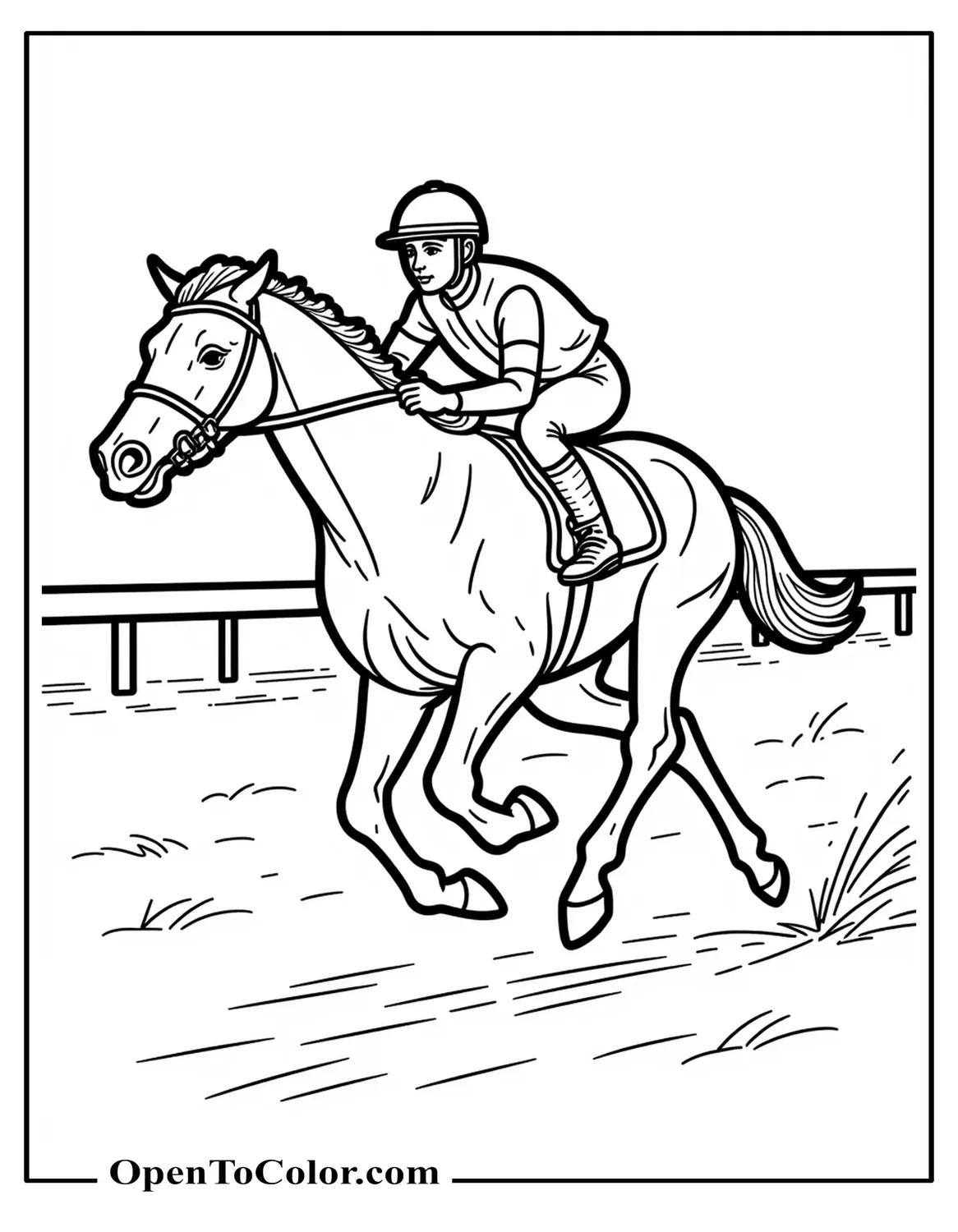 Printable Coloring Page of Thoroughbred Racehorse Galloping Full Speed