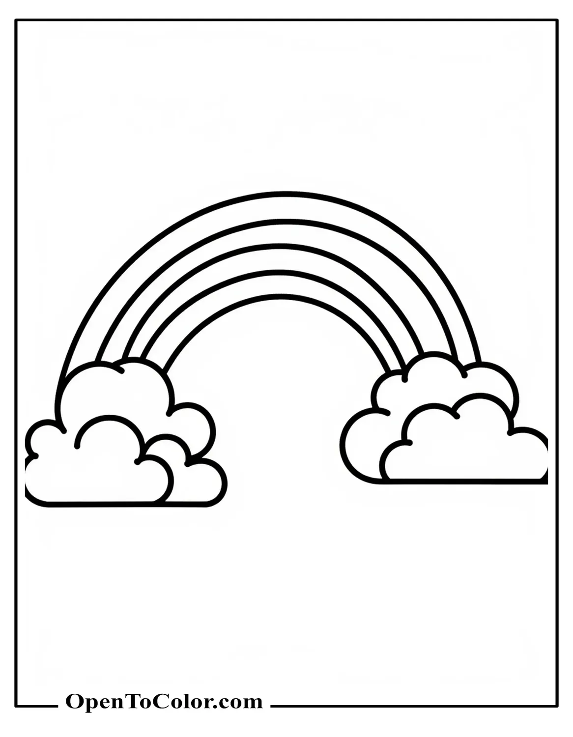 Free Coloring Page: Thick-banded Rainbow Outline with Three Blank Cloud Shapes Below